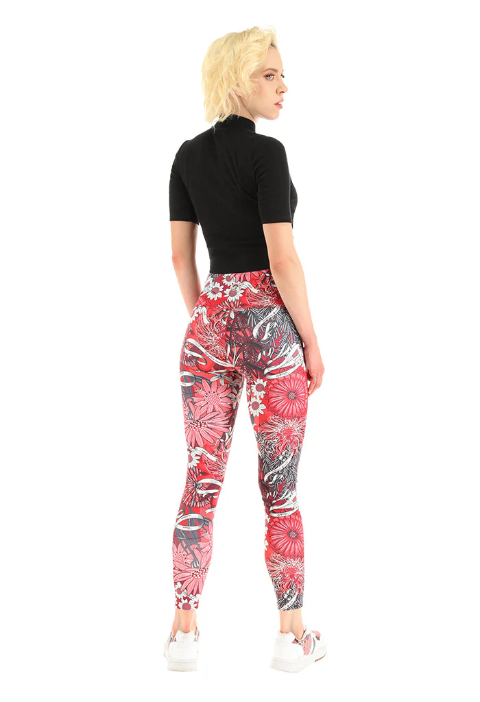 Leggins Metztli Herbolaria Flores Rojo
