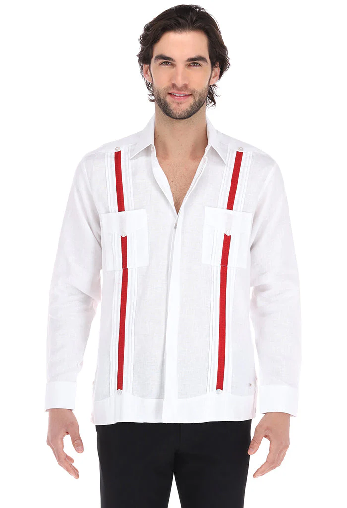 Guayabera con Franjas Campos Rojo