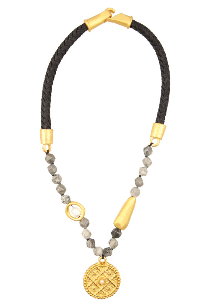 Collar Unisex Grabado Cruces con Perla