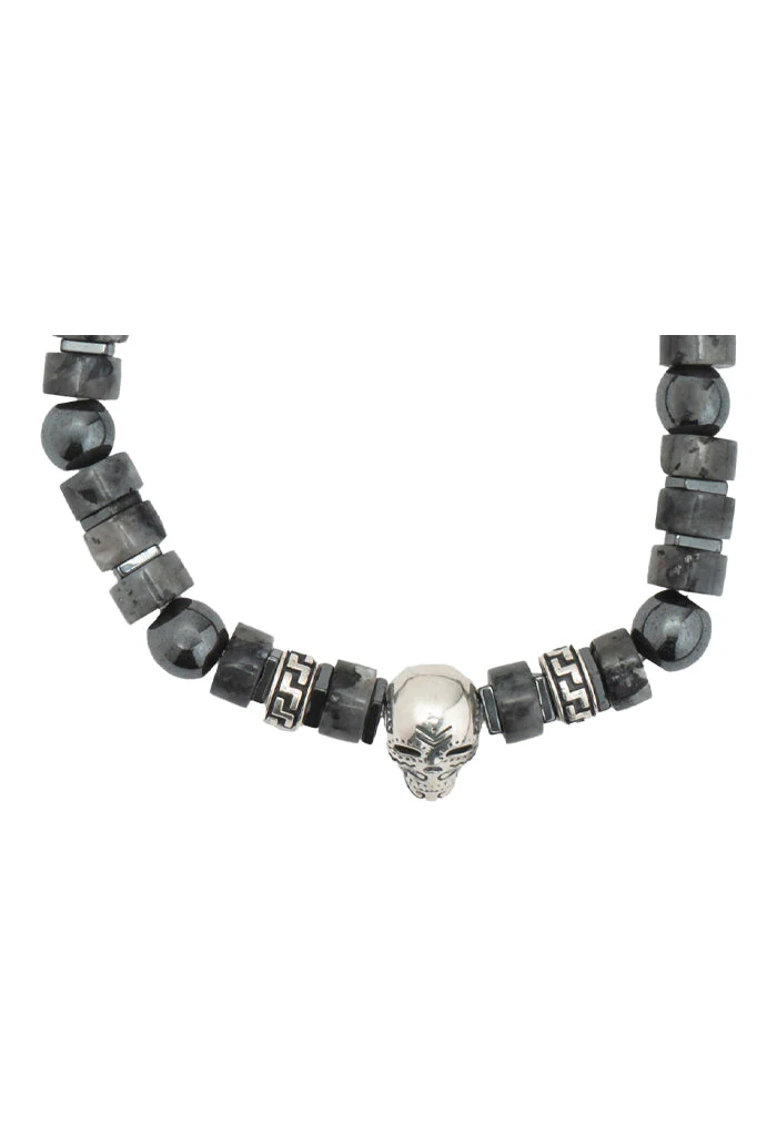 Pulsera Discos Labradorita con Dije Calavera Plata