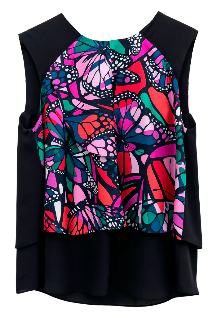 Blusa Pétalos Vuelo de Mariposa Verde/Rosa