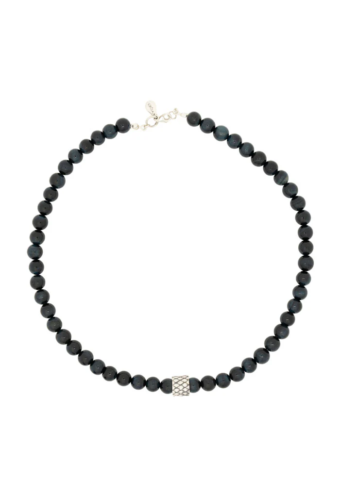 Collar Ojo de Tigre Azul Plata 925