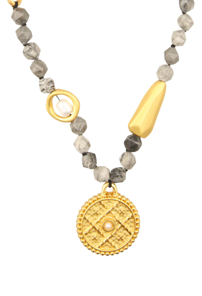 Collar Unisex Grabado Cruces con Perla