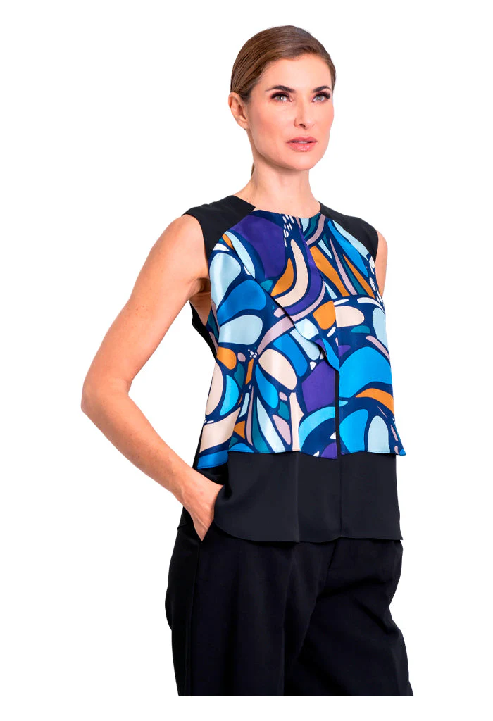 Blusa Pétalos Mariposa Abstracta Azul Acero