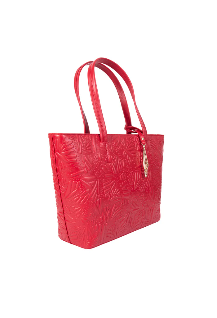 Tote K'iin Piel Grabado Mariposa Rojo