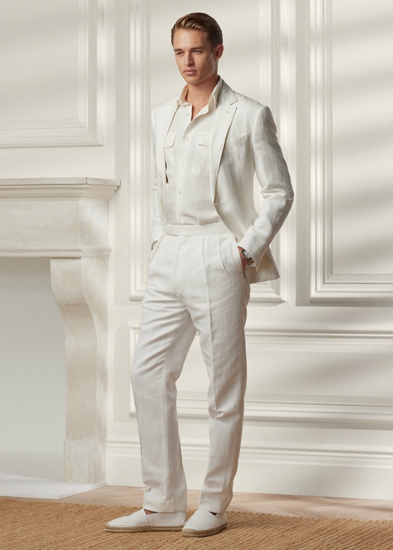 Pantalones Ralph Lauren Gregory Herringbone Suit Hombre Creme | IFSP08245