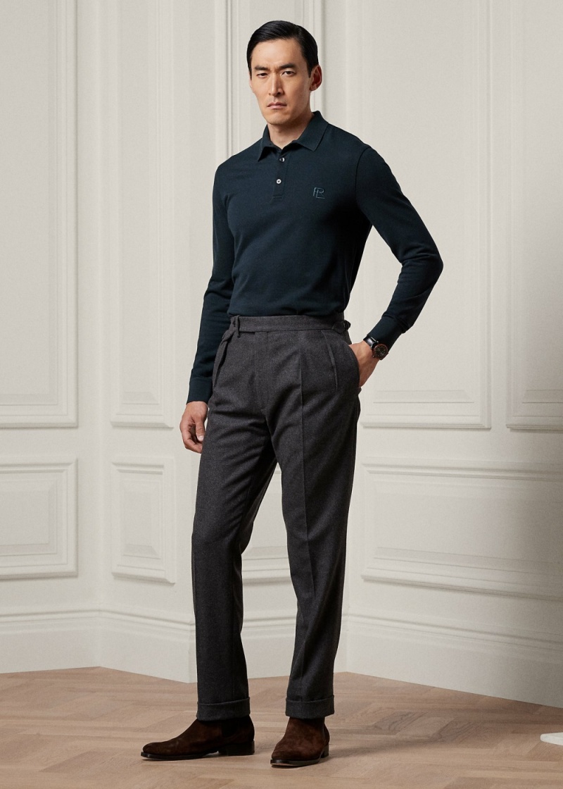Pantalones Ralph Lauren Gregory Hand-Tailored Lana Hombre Grises | IGOR98270