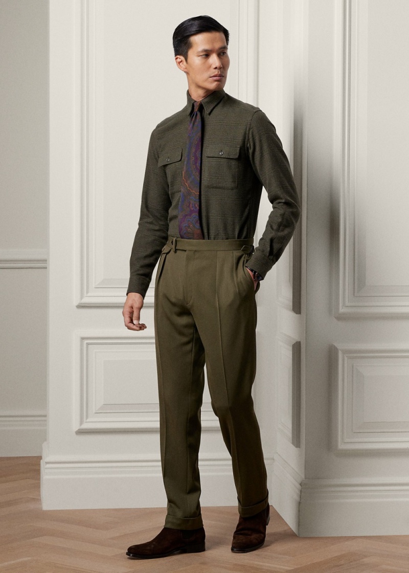 Pantalones Ralph Lauren Gregory Hand-Tailored Lana Twill Hombre Verde Oliva | NSFO09152