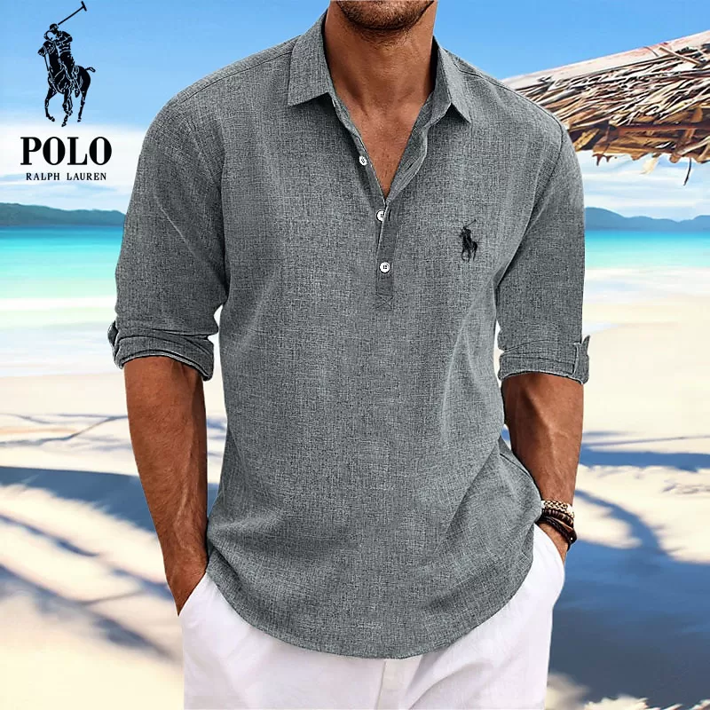 Men's Lapel Beach Long Sleeve Shirt