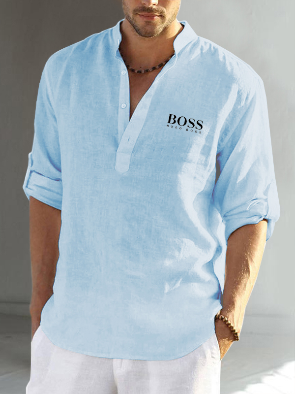 Cotton linen men's long sleeve casual shirt