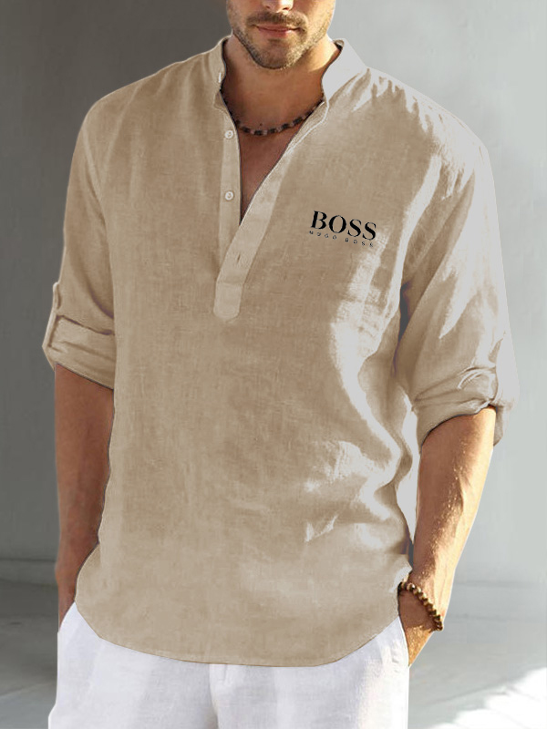 Cotton linen men's long sleeve casual shirt