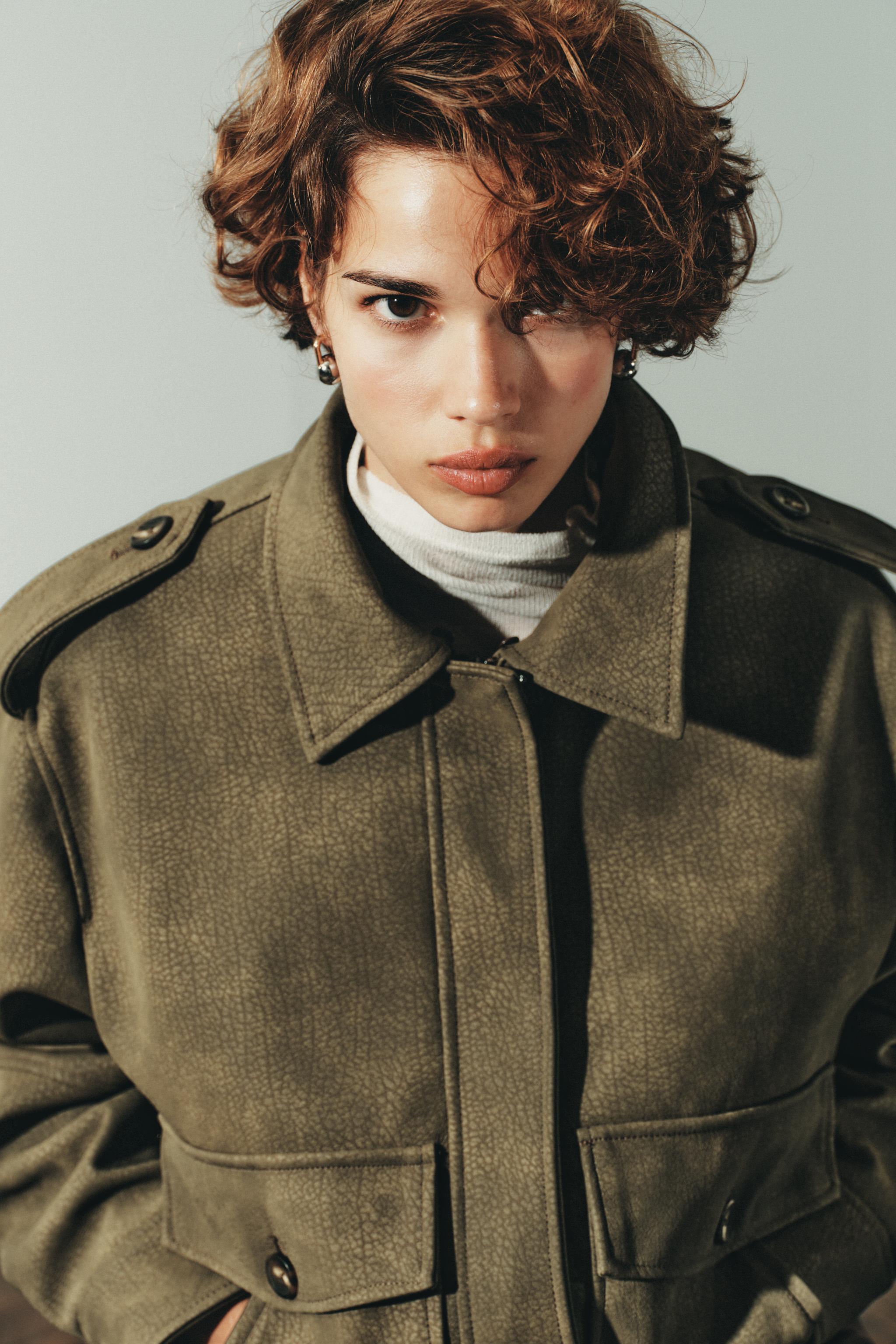 REMOVABLE COLLAR FAUX SUEDE JACKET