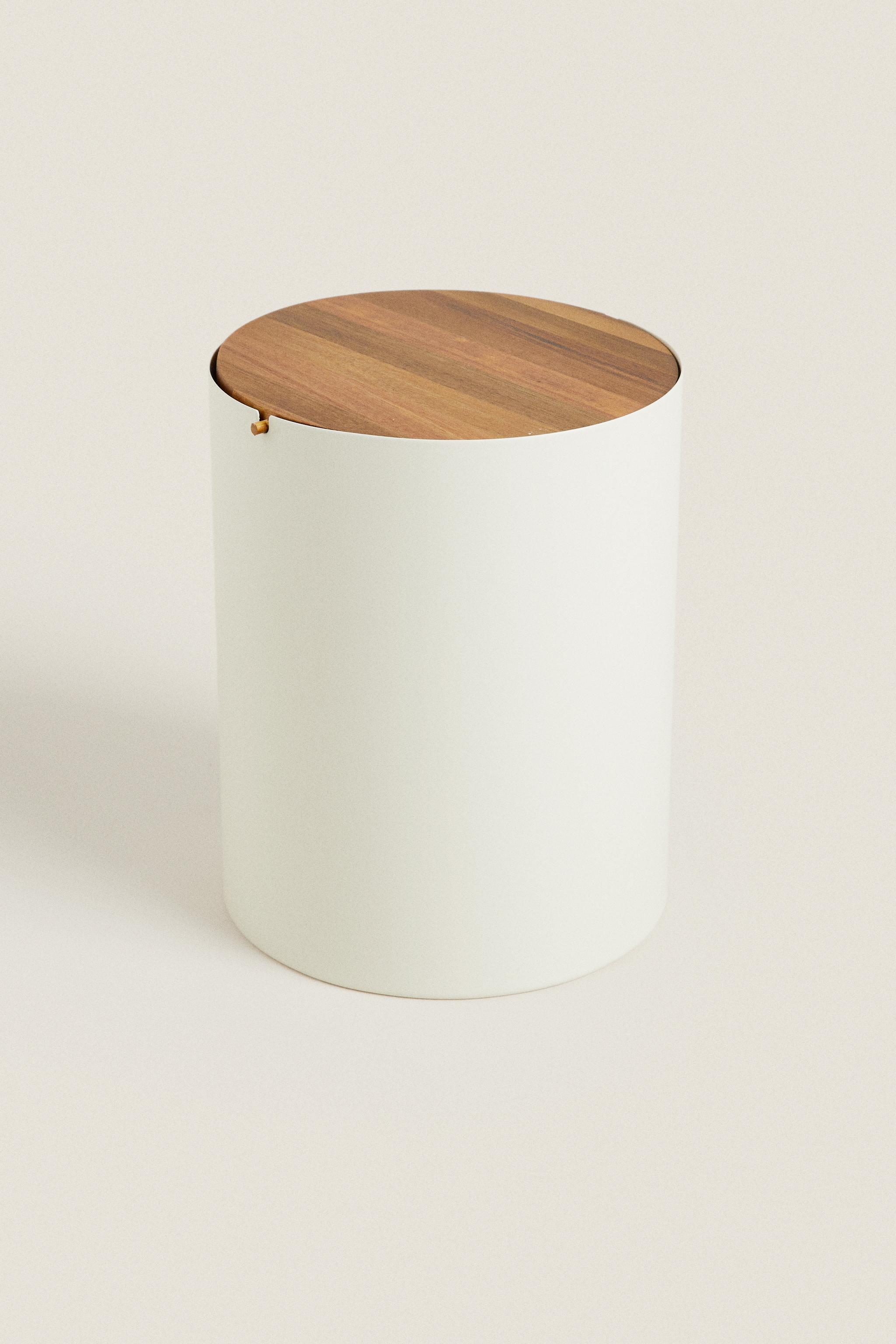 METAL BATHROOM TRASH CAN WITH WOODEN LID