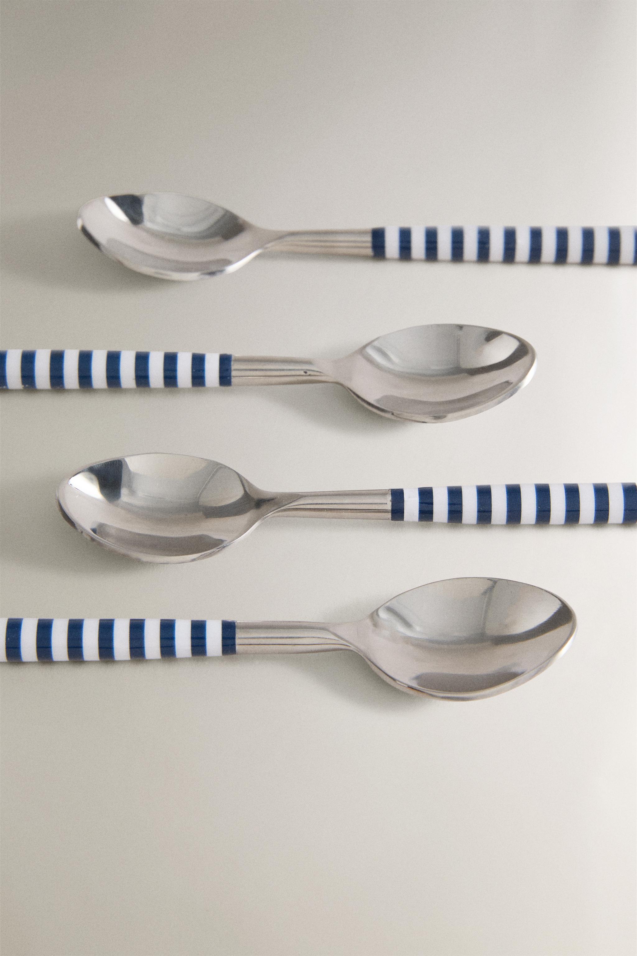 SET OF DESSERT SPOONS WITH STRIPED HANDLES (SET OF 4)