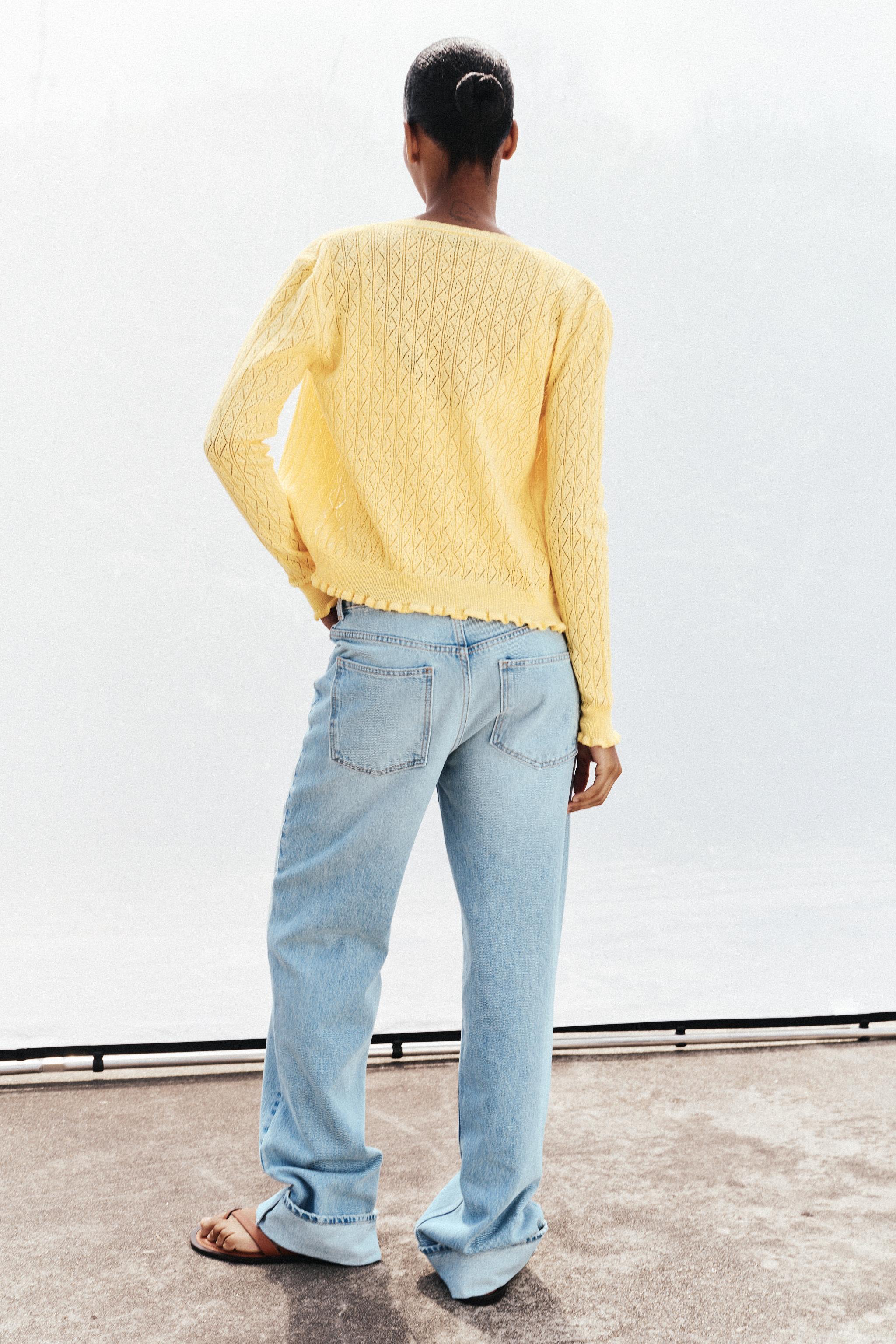 POINTELLE RUFFLED CARDIGAN