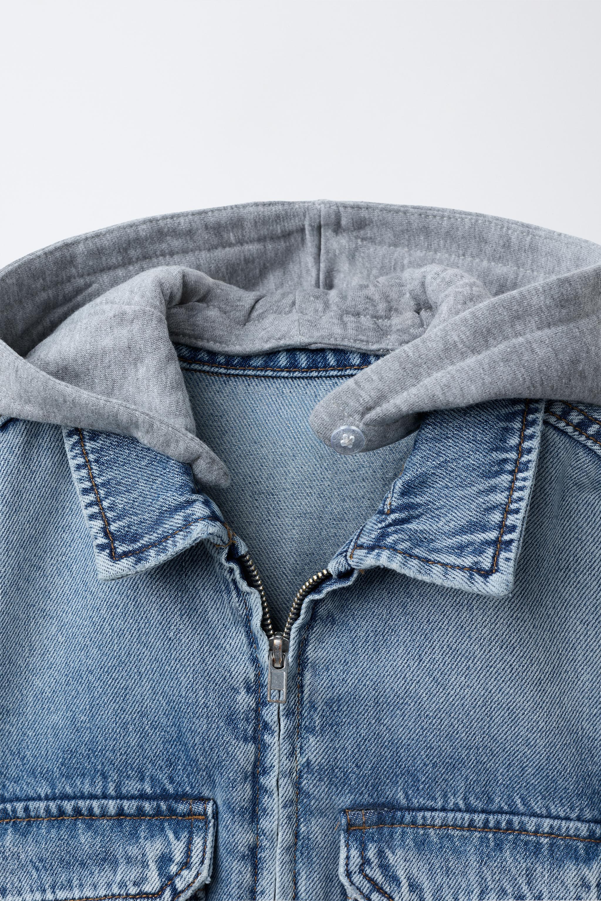 DETACHABLE FLEECE HOOD DENIM OVERSHIRT