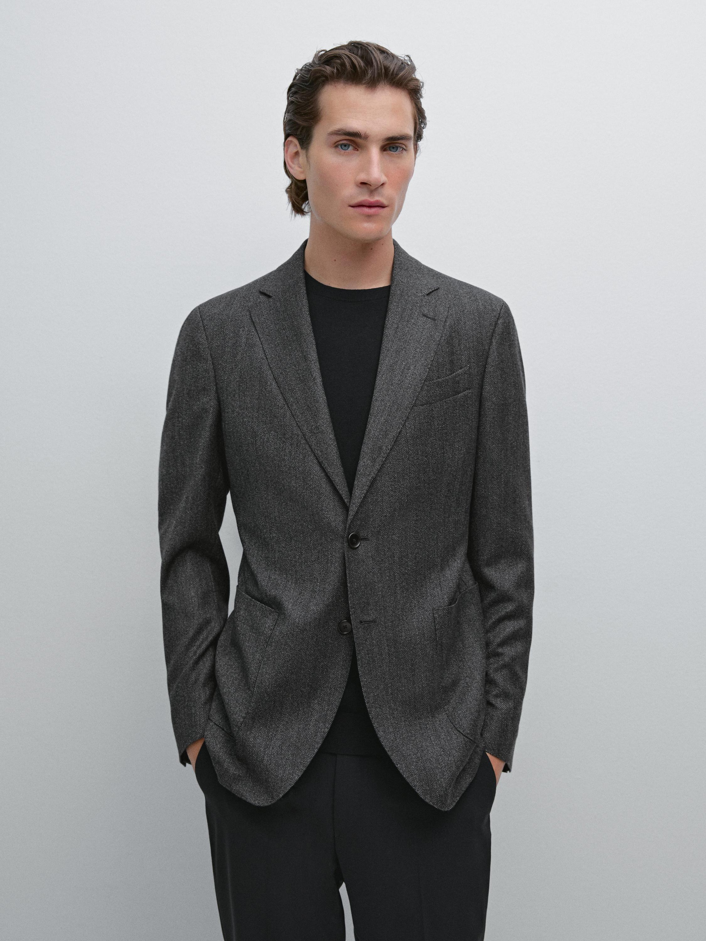Herringbone wool blend blazer