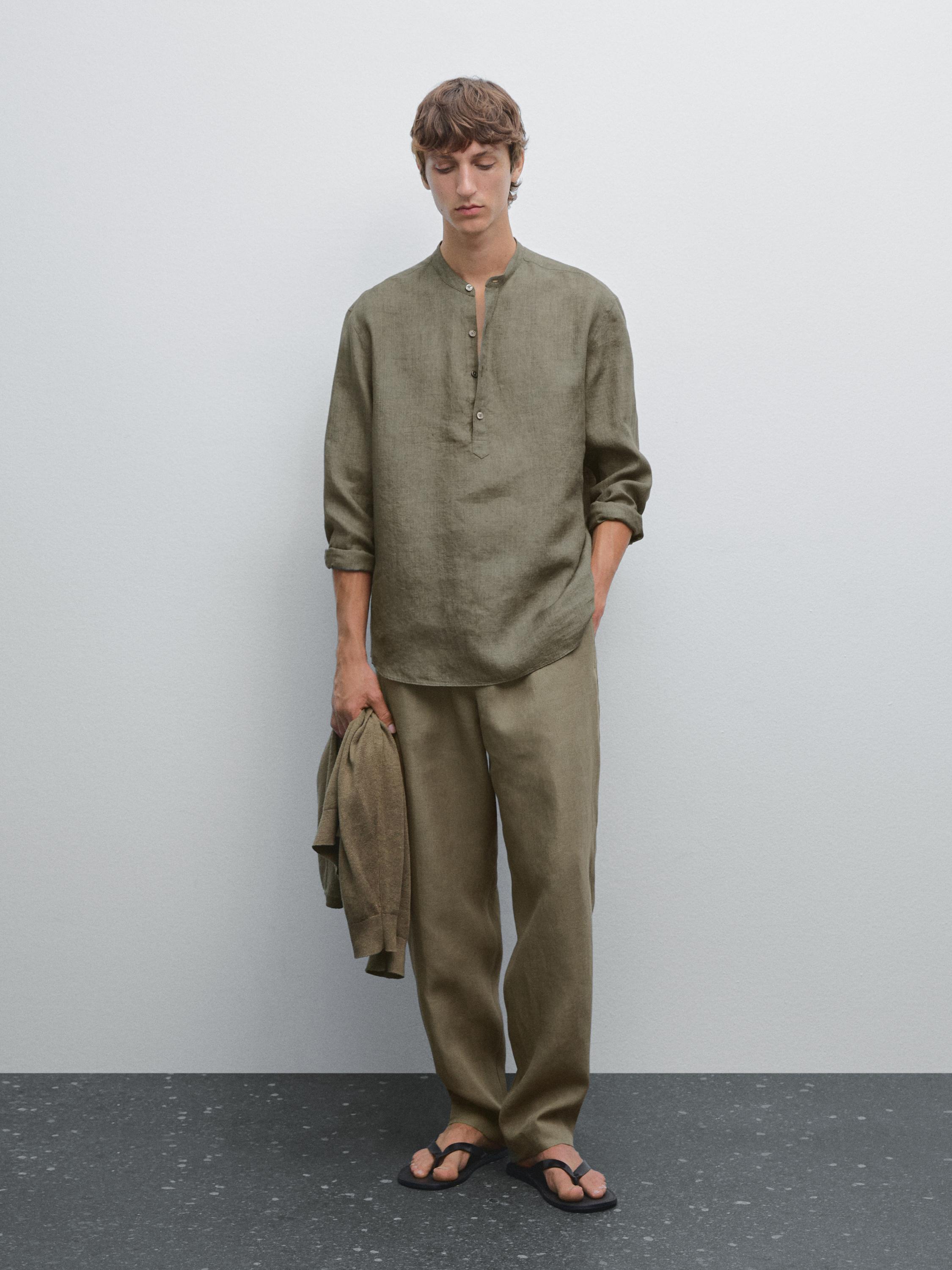Regular fit faded linen shirt