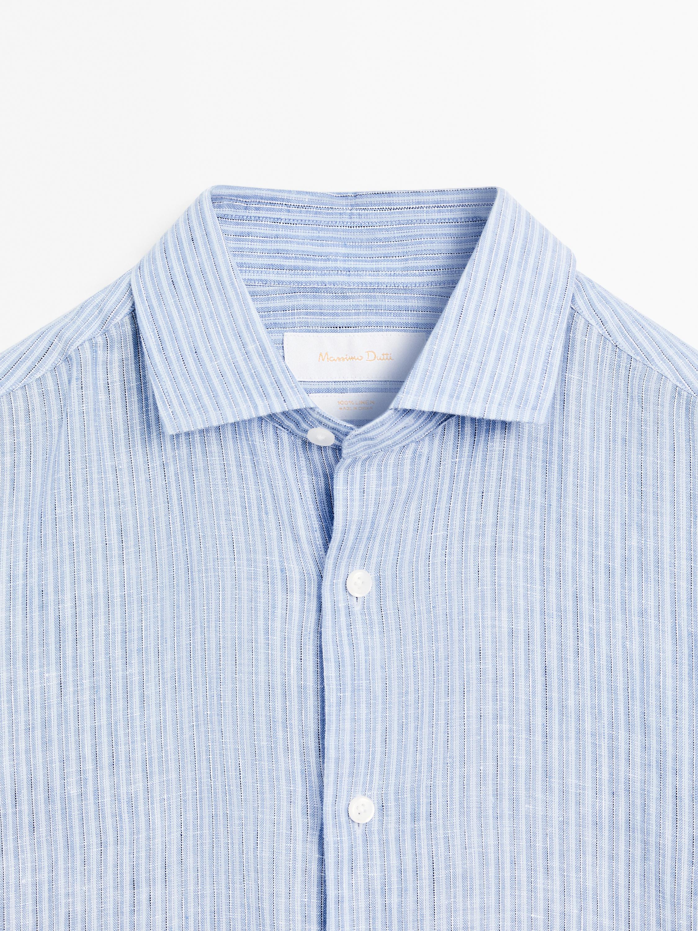 Regular fit striped 100% linen shirt