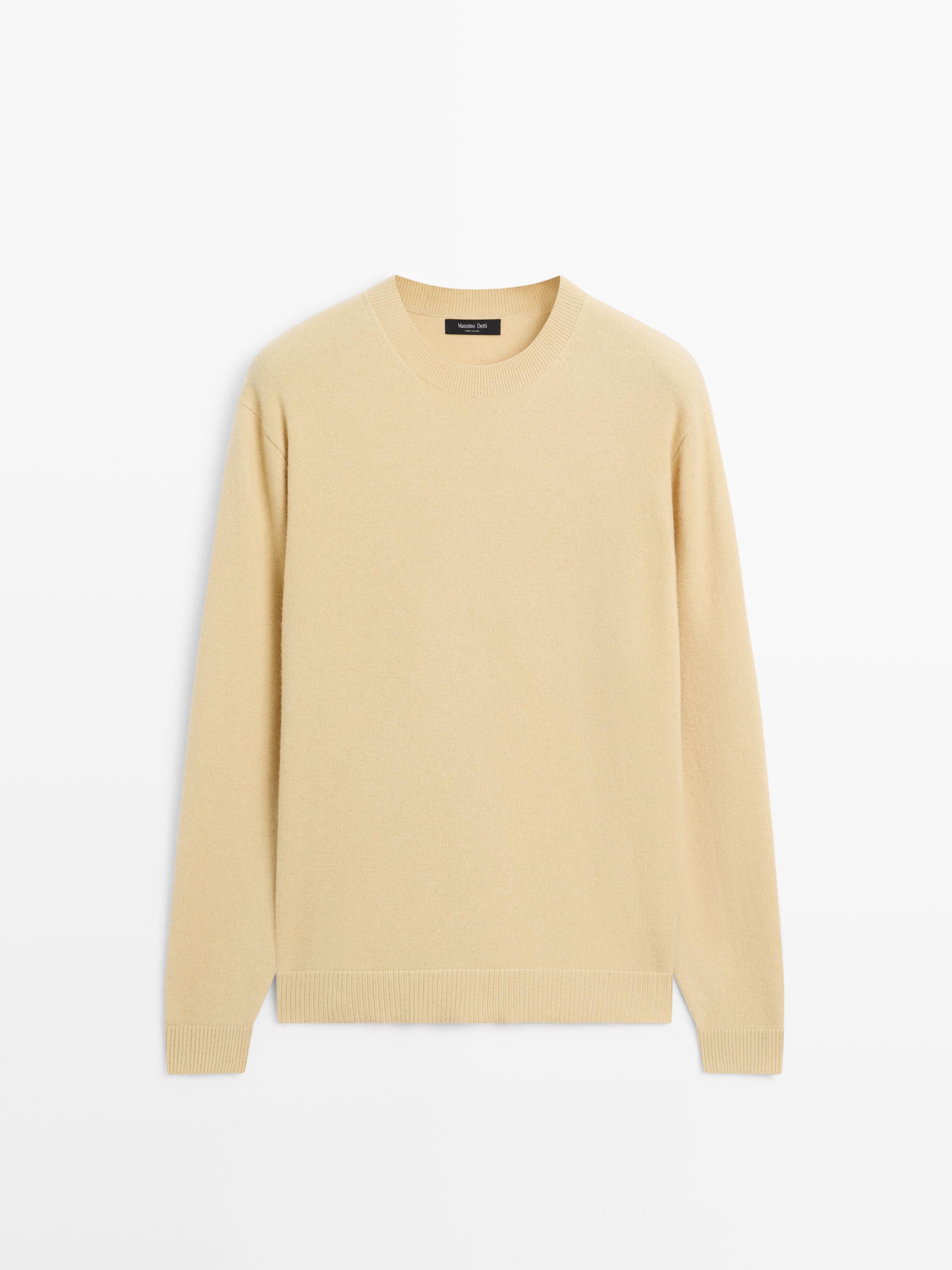 Wool blend crew neck knit sweater