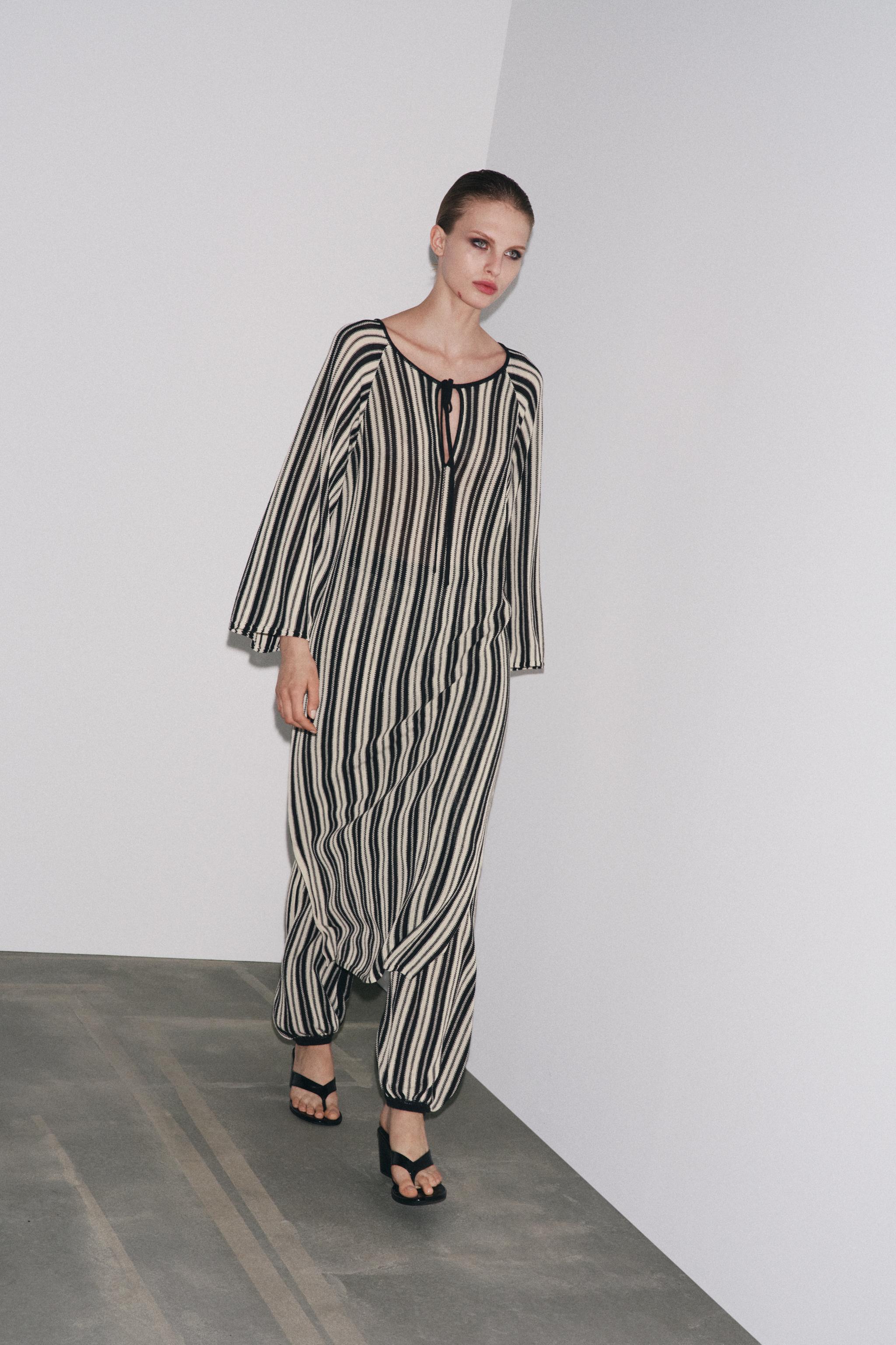 STRIPED LINEN CUFFED HEM PANTS