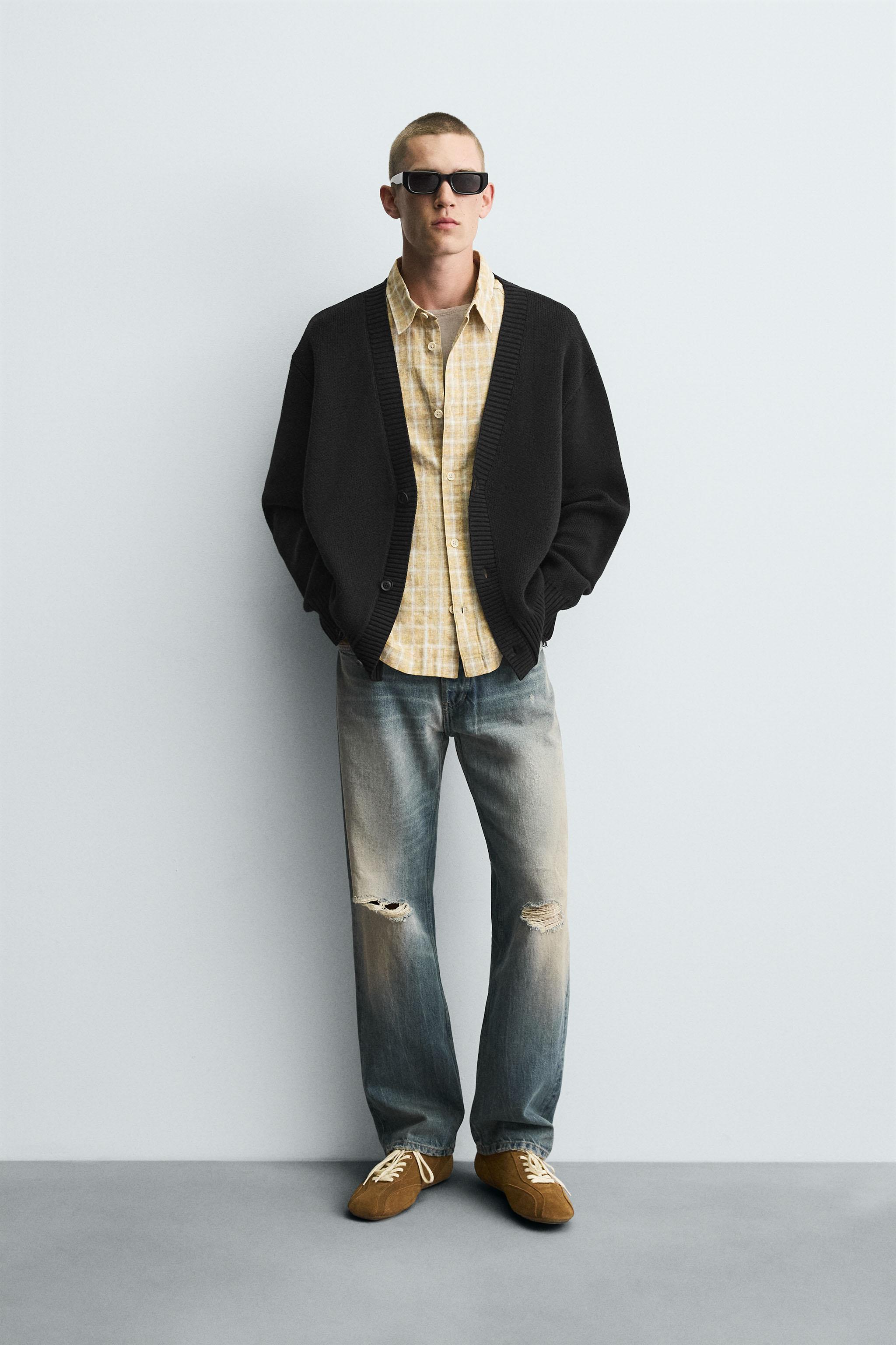 DISTRESSED RIBBED CARDIGAN