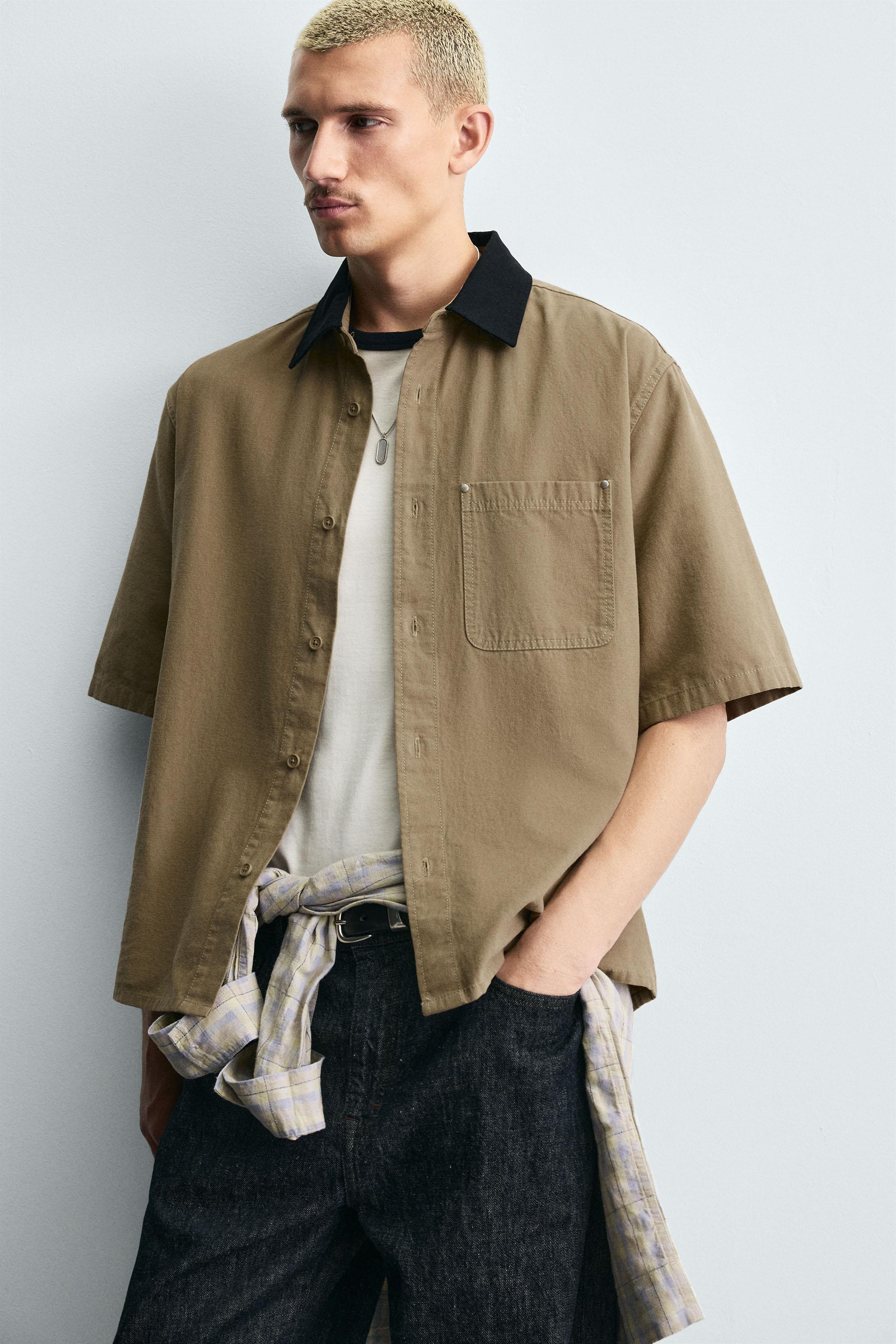 RELAXED FIT CONTRAST COLLAR SHIRT