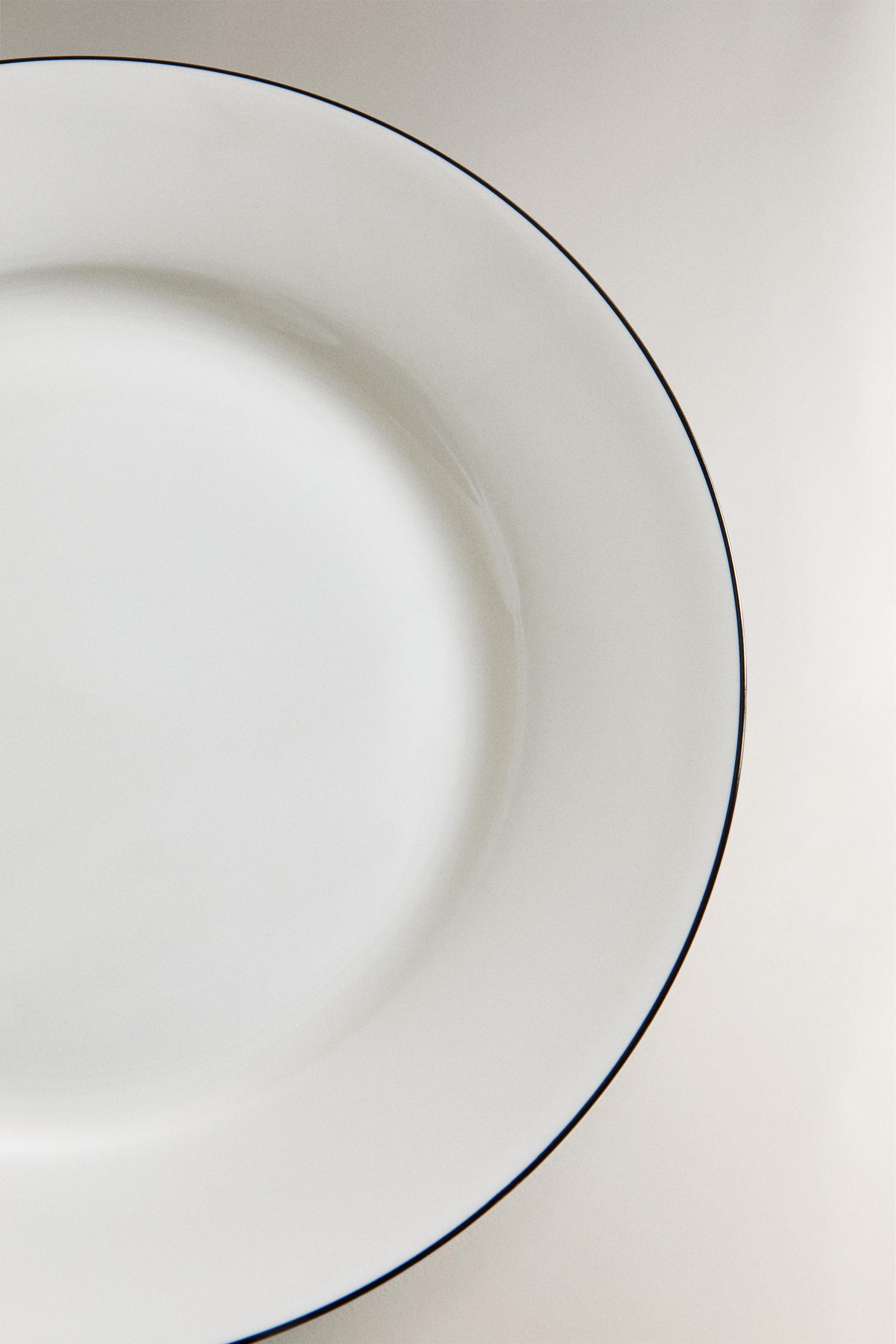 BONE CHINA DESSERT PLATE WITH BLACK RIM