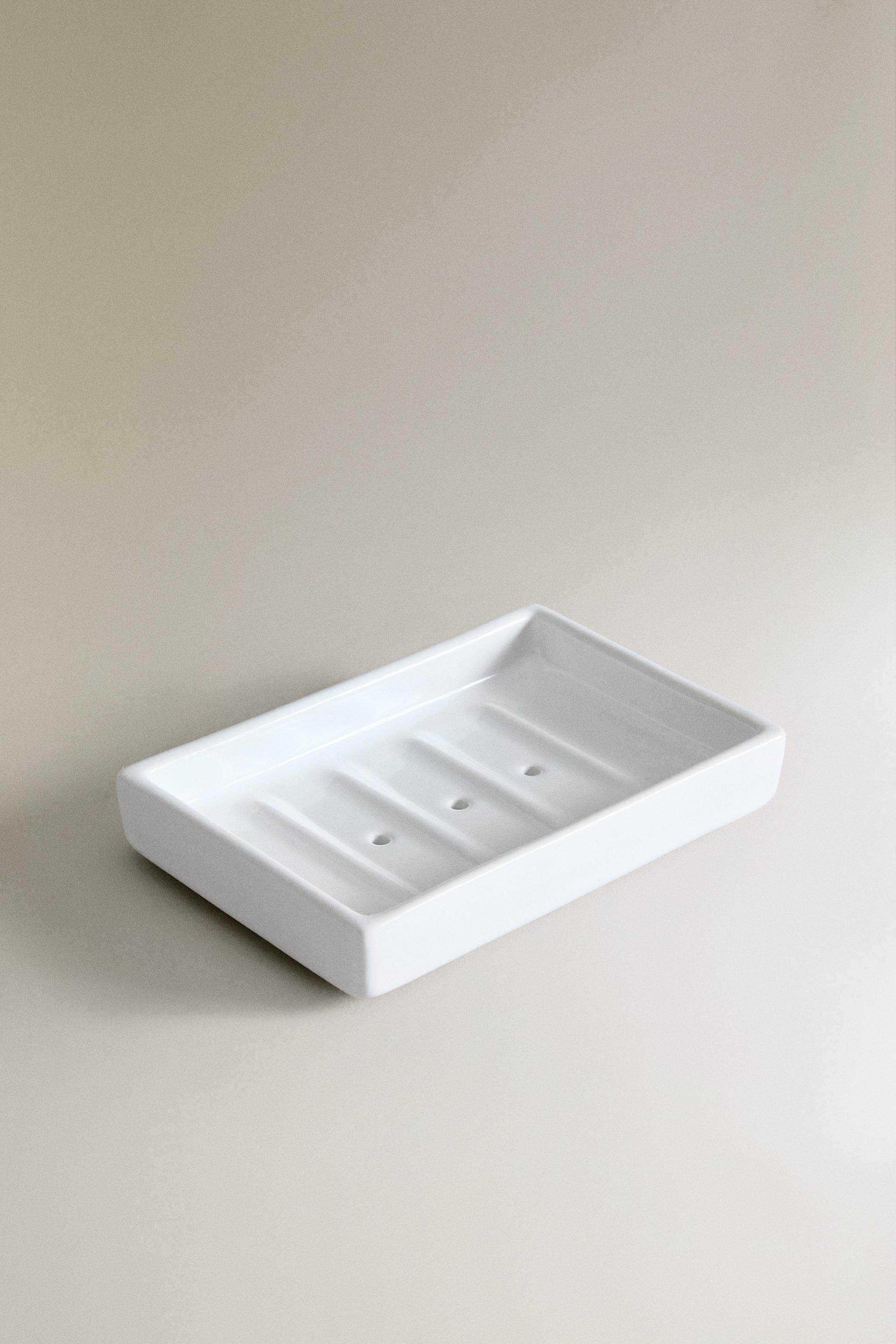 EARTHENWARE BATHROOM SOAP DISH WHITE