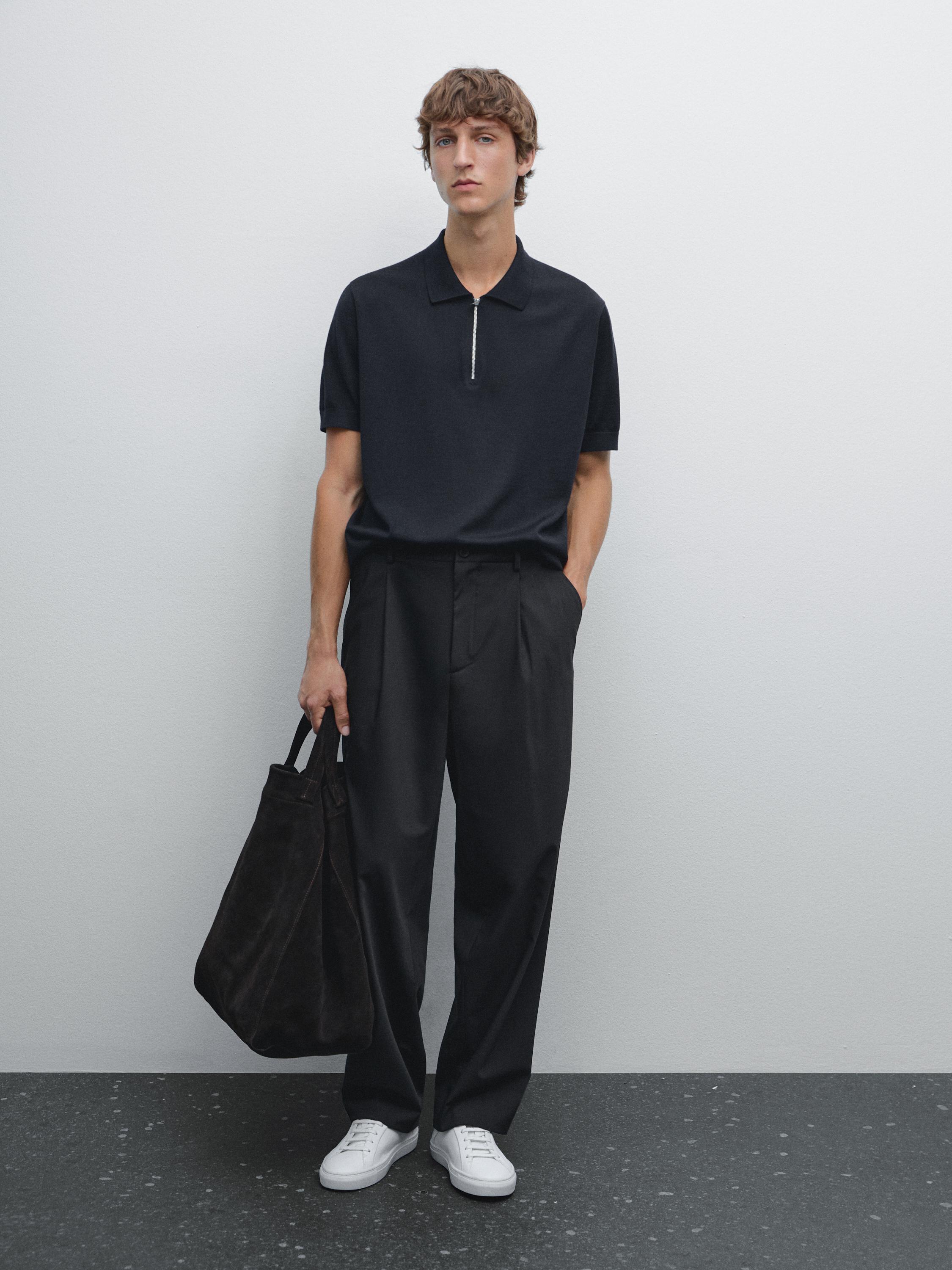 Knit polo shirt with zip collar