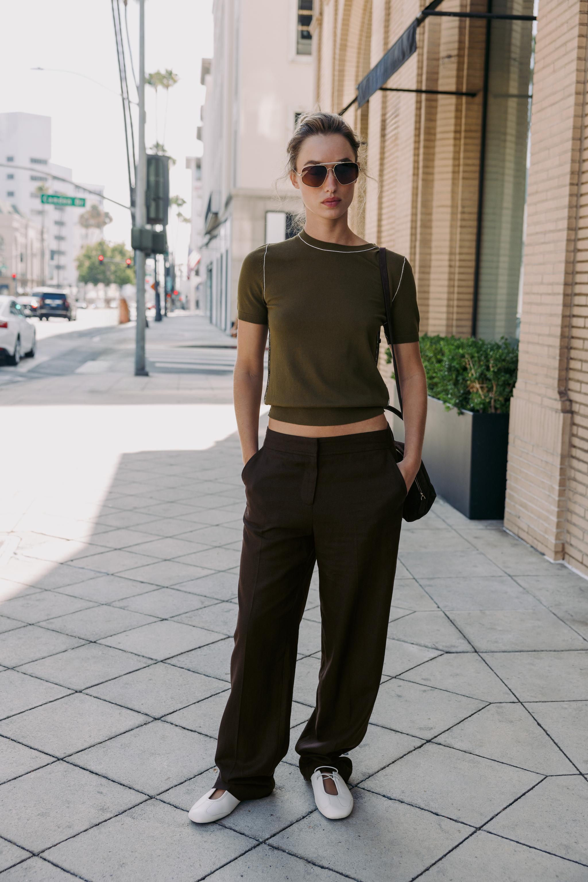 CONTRAST TRIM KNIT SHORT SLEEVE TOP