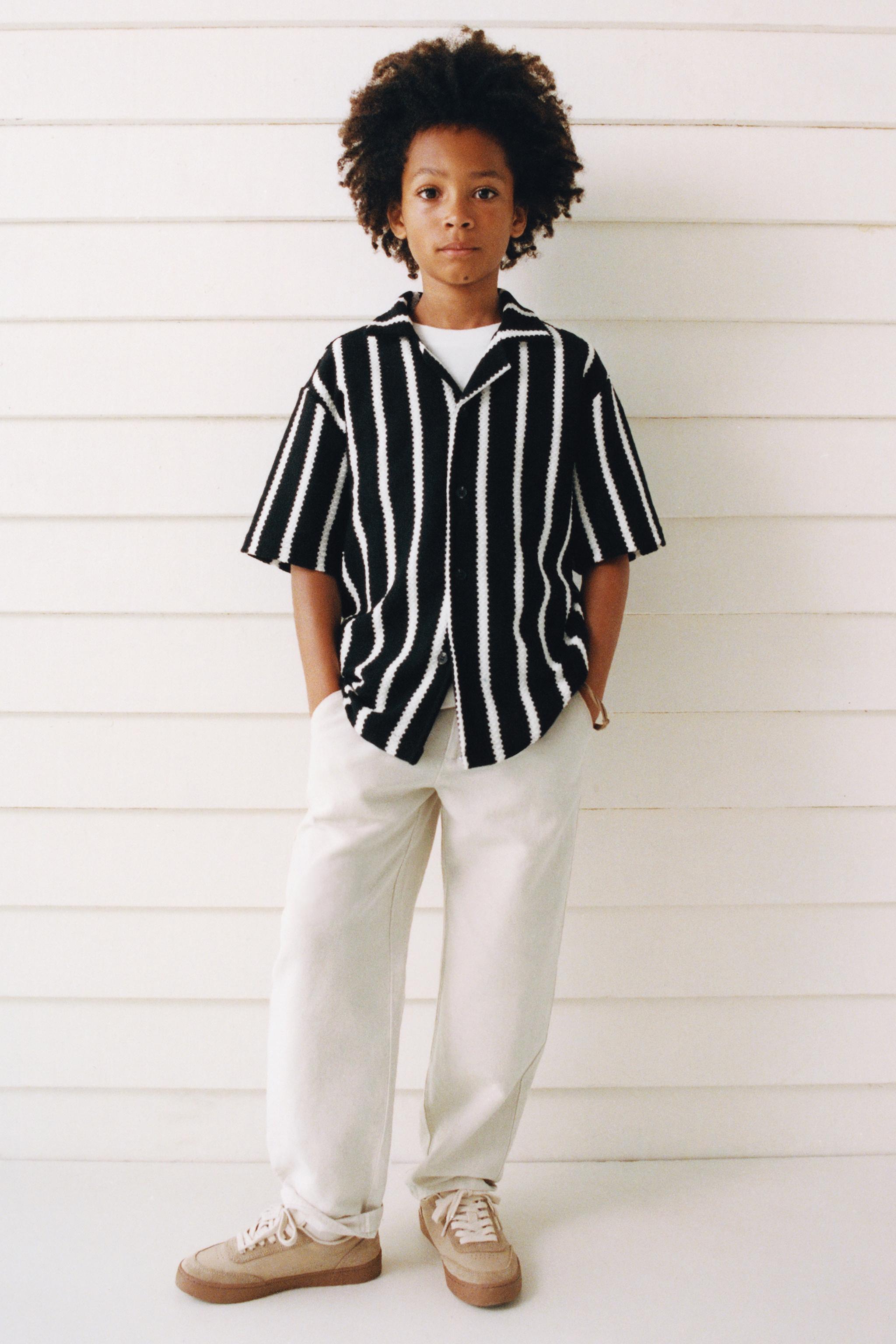 STRIPED TEXTURED BOWLING SHIRT