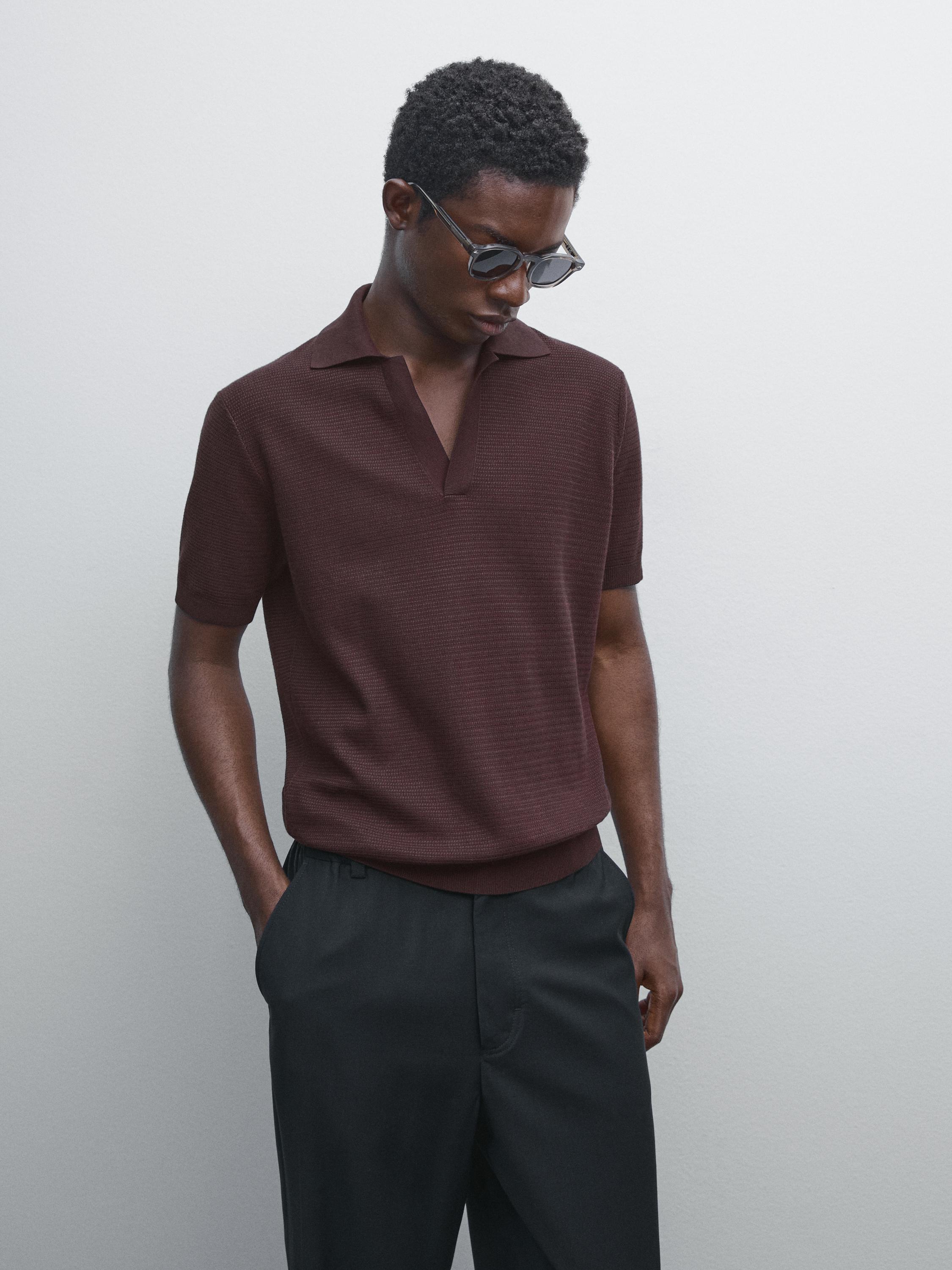 Knit V-neck polo shirt