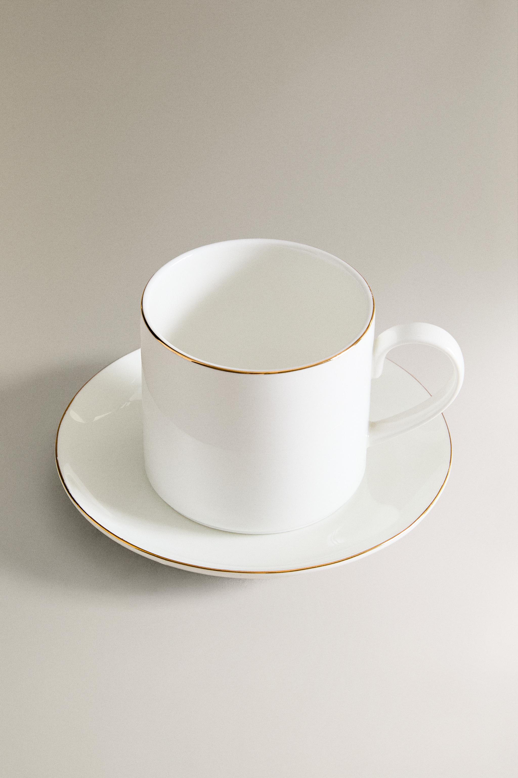 RIMMED BONE CHINA COFFEE CUP AND SAUCER
