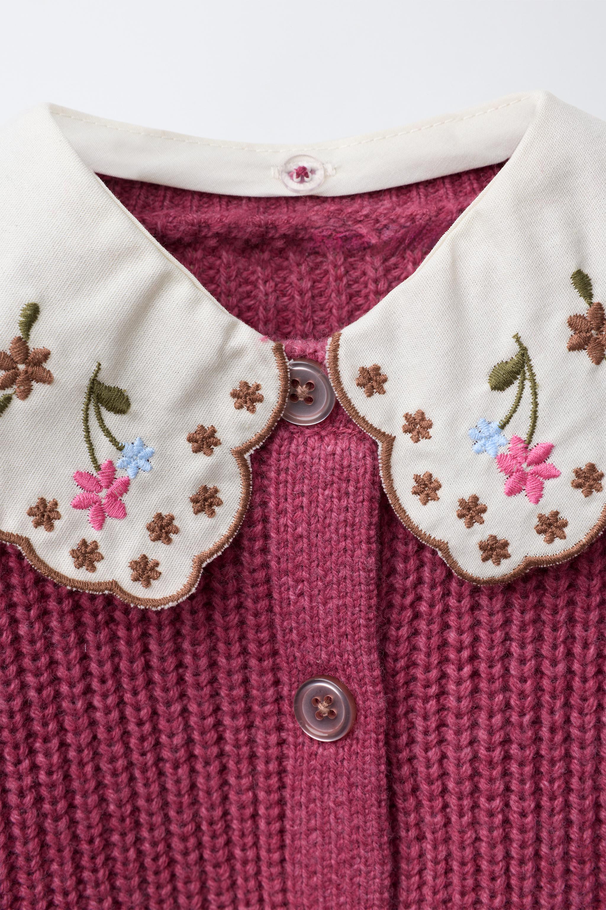 EMBROIDERED COLLAR KNIT CARDIGAN