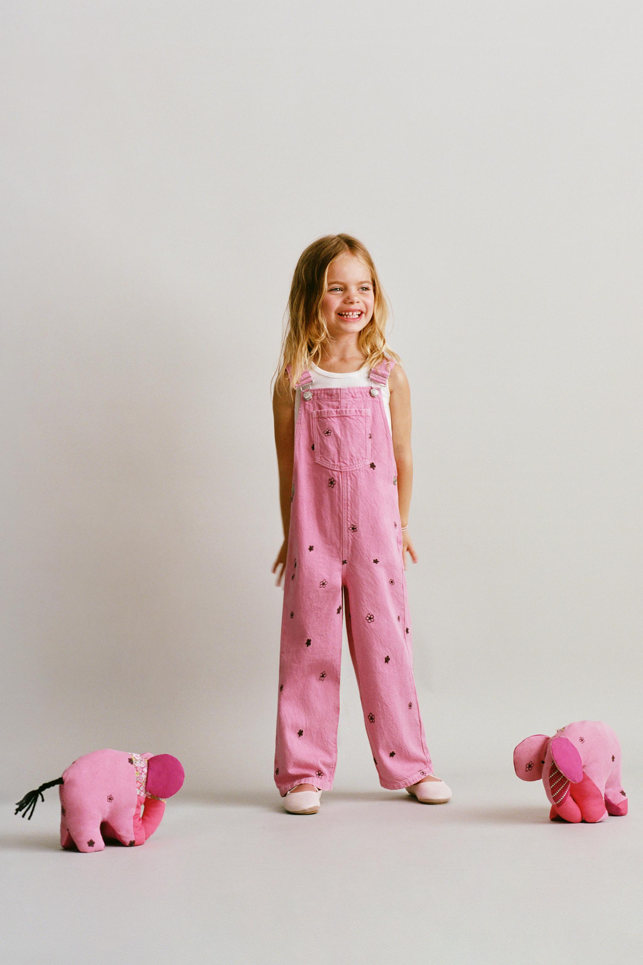 EMBROIDERED FLOWER TWILL OVERALLS