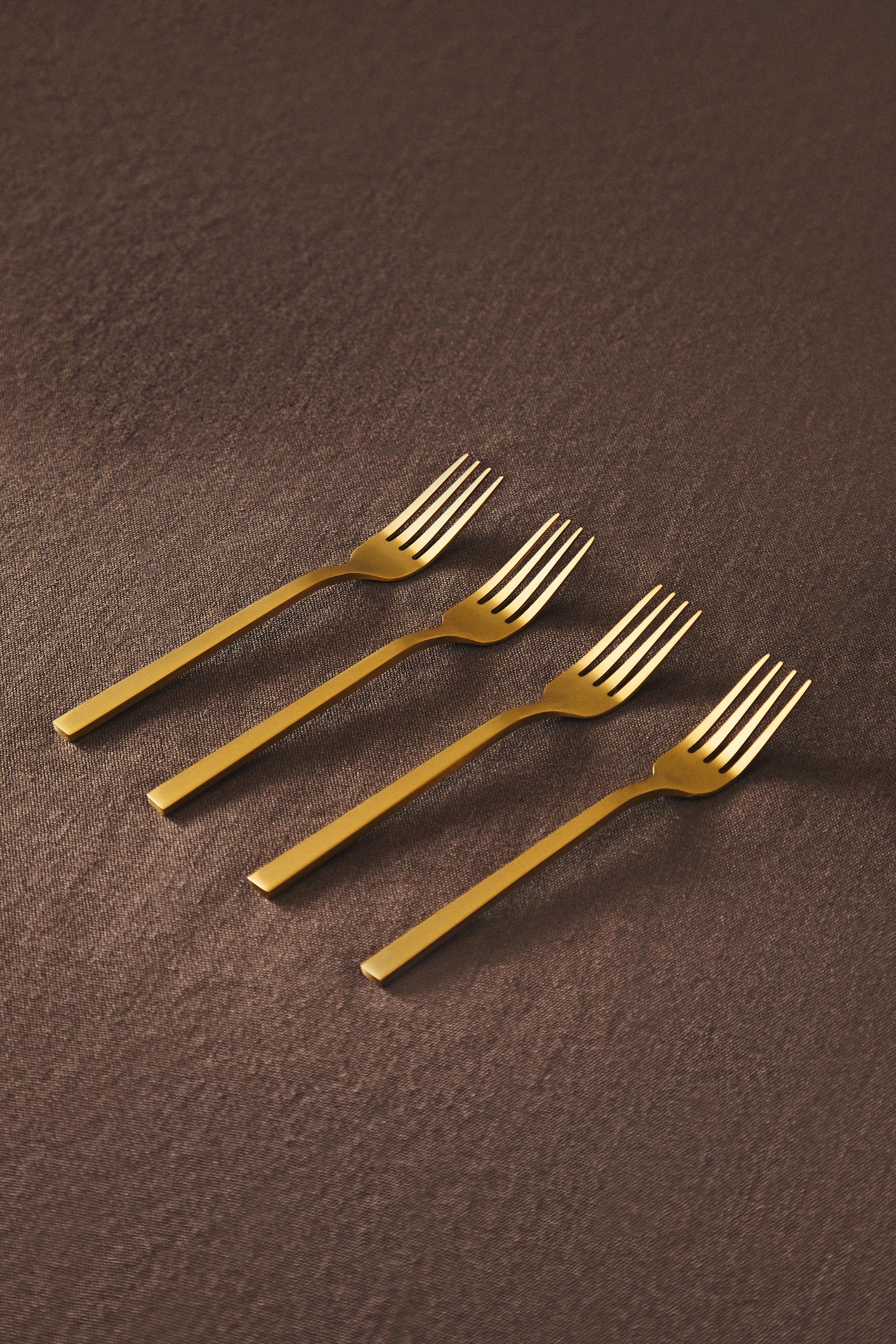 SET OF GOLD STEEL BRUNCH DESSERT FORKS (SET OF 4)