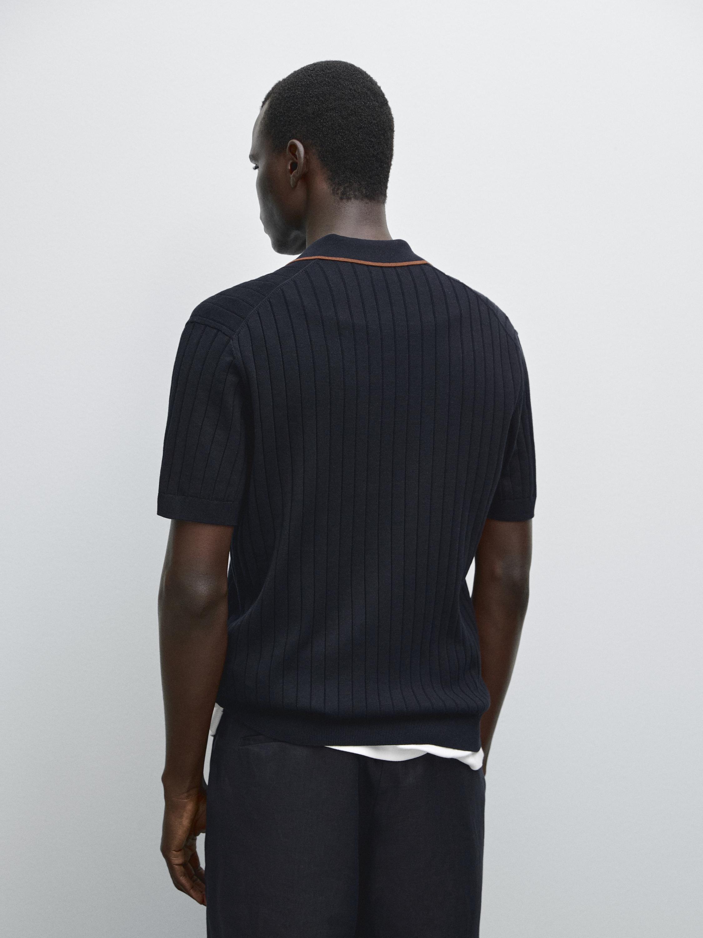 Ribbed knit polo shirt