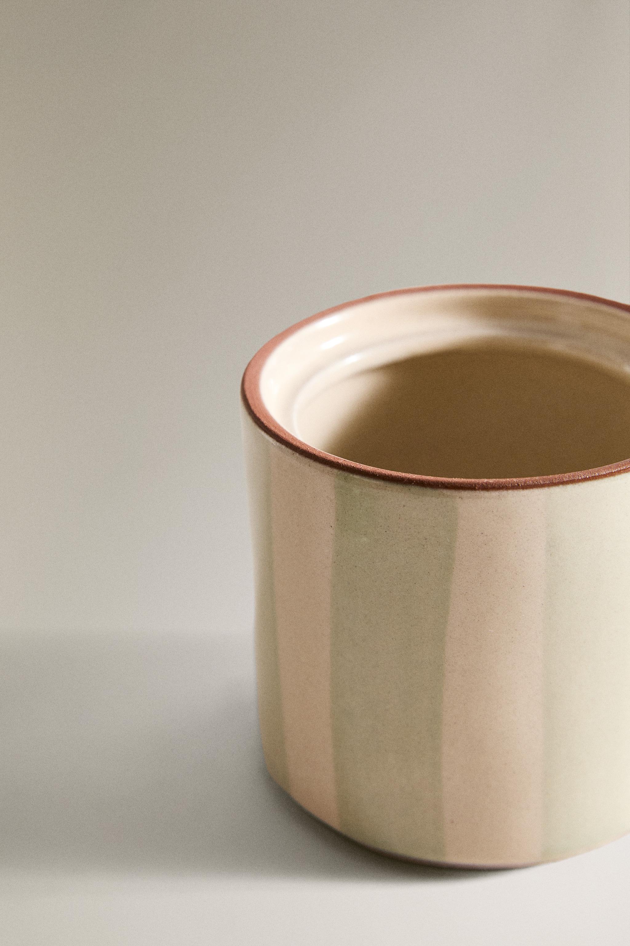 STRIPED CERAMIC BATHROOM JAR