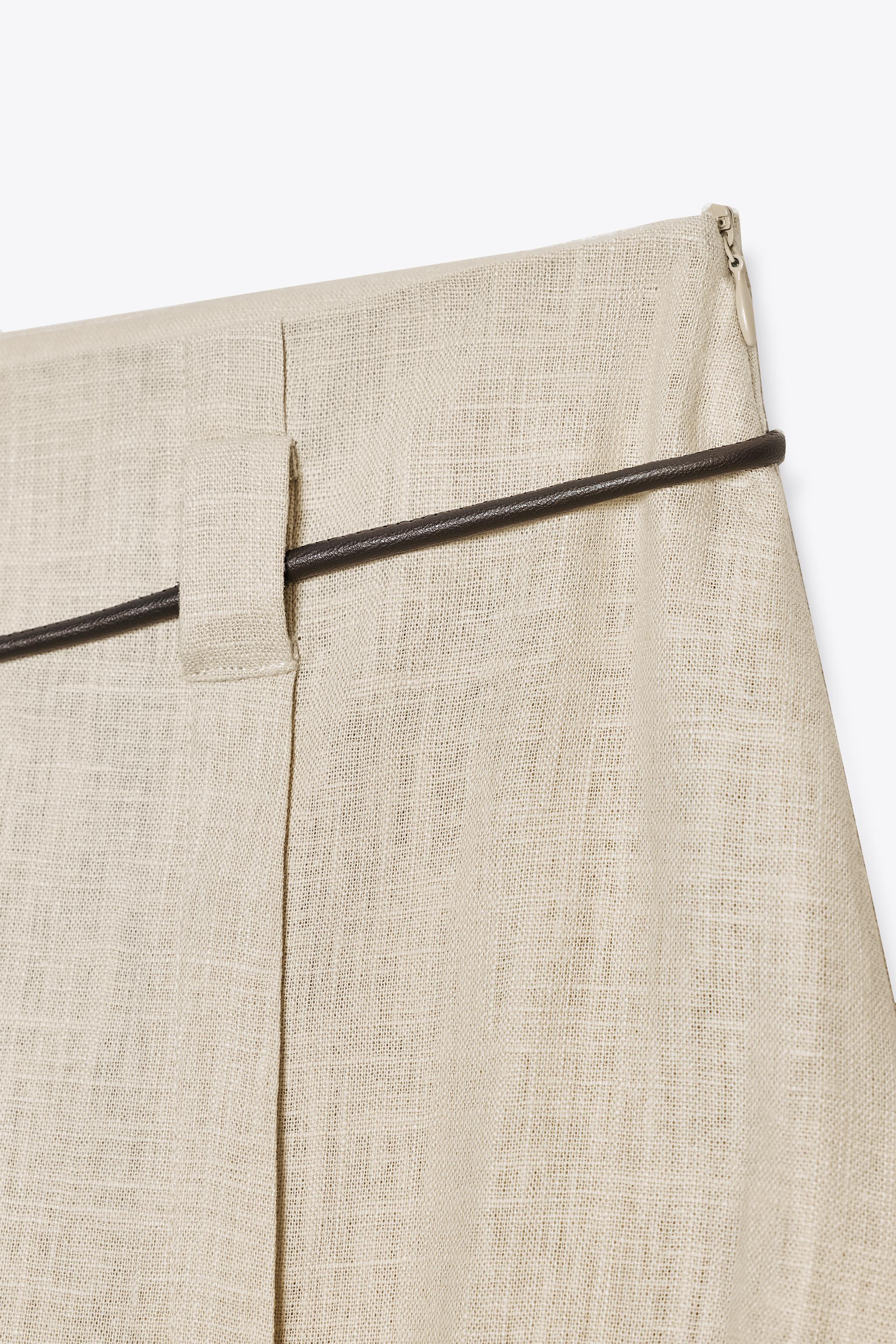 LINEN BELTED MIDI SKIRT