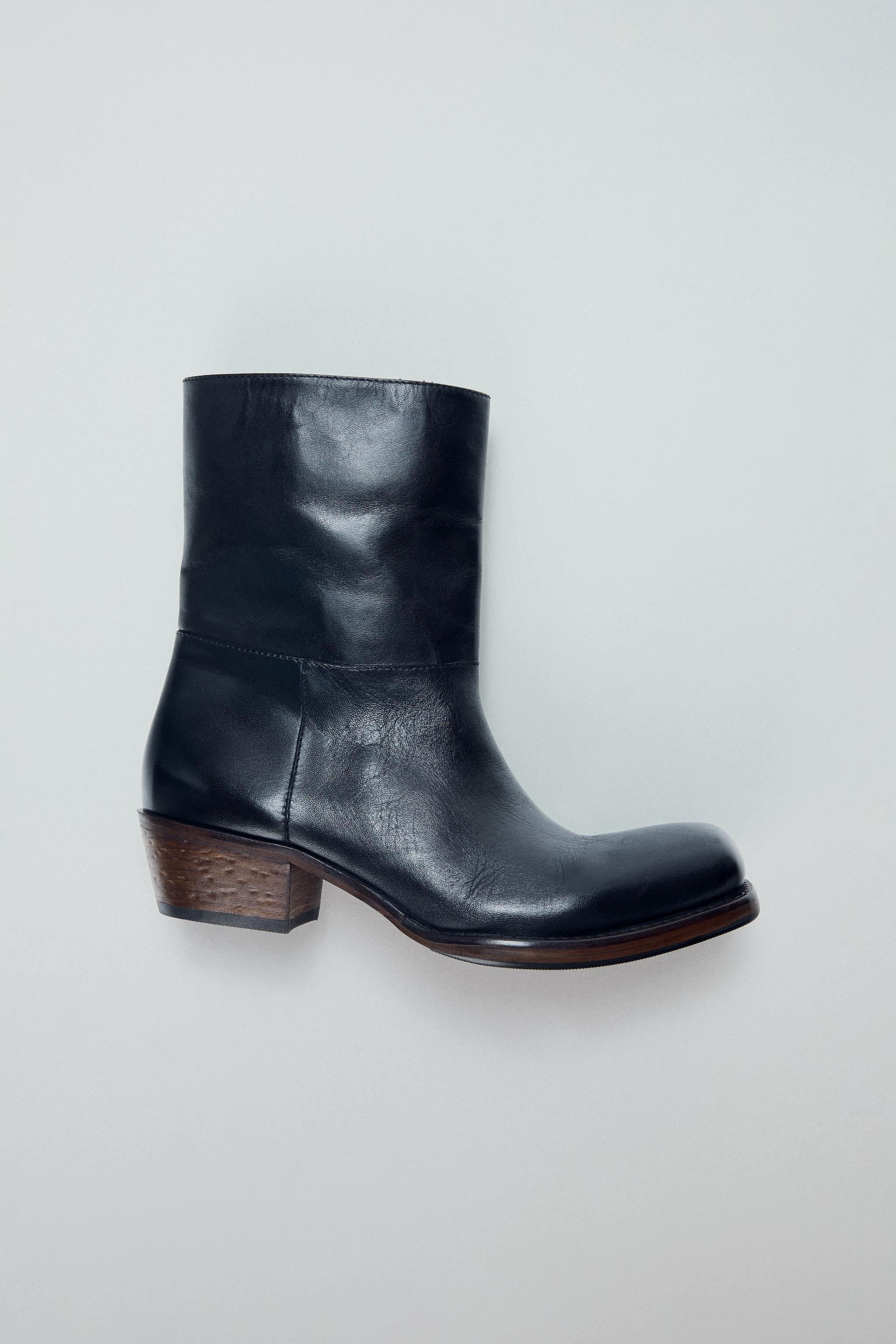 LEATHER COWBOY ANKLE BOOTS