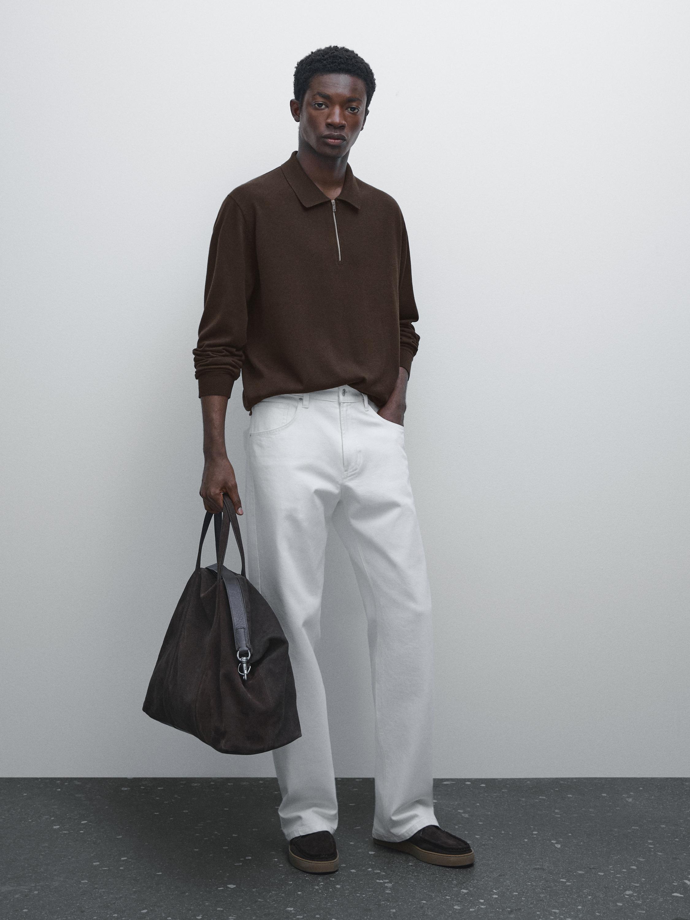 Knit polo sweater with zip