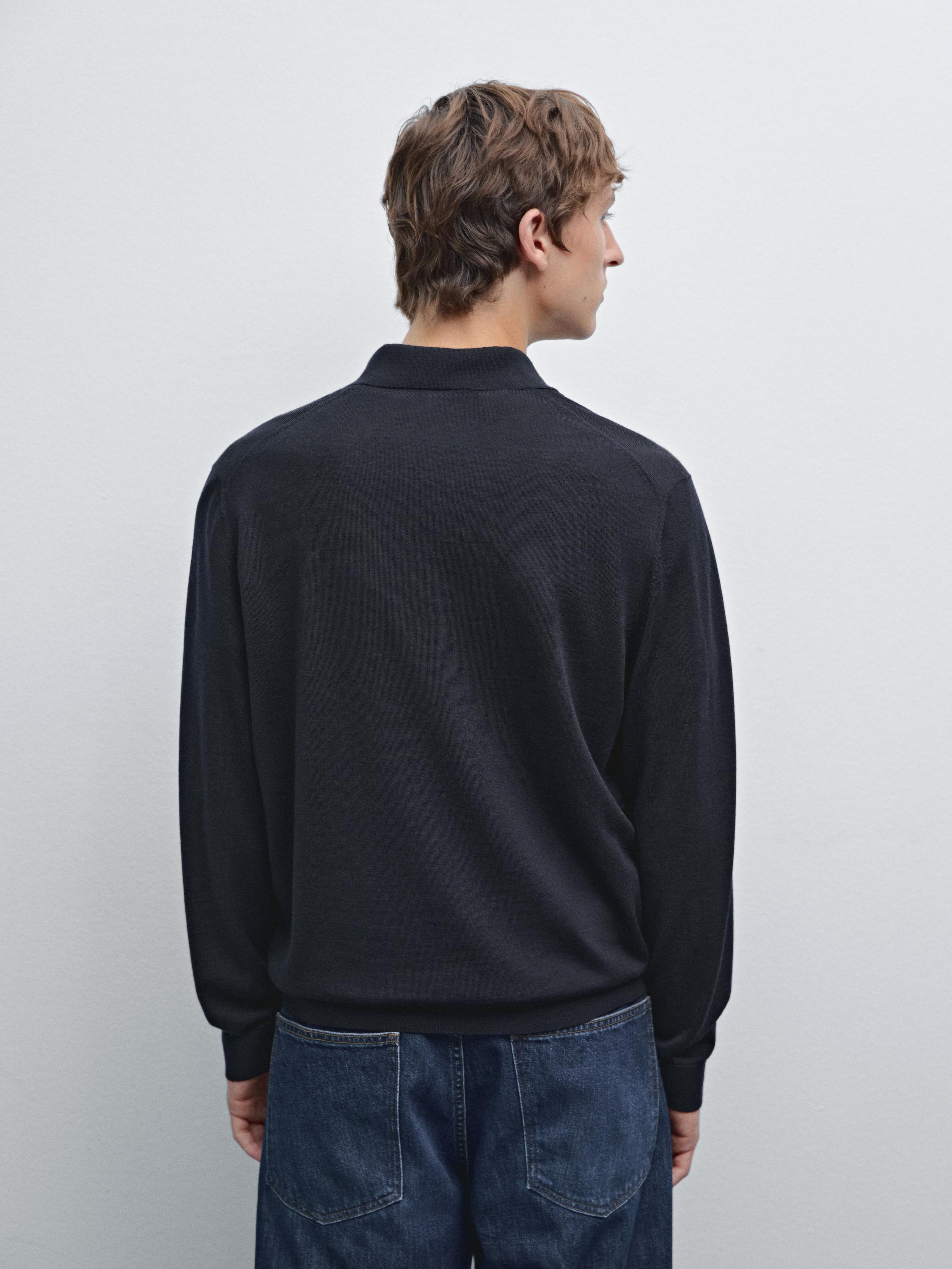 100% merino wool knit polo sweater
