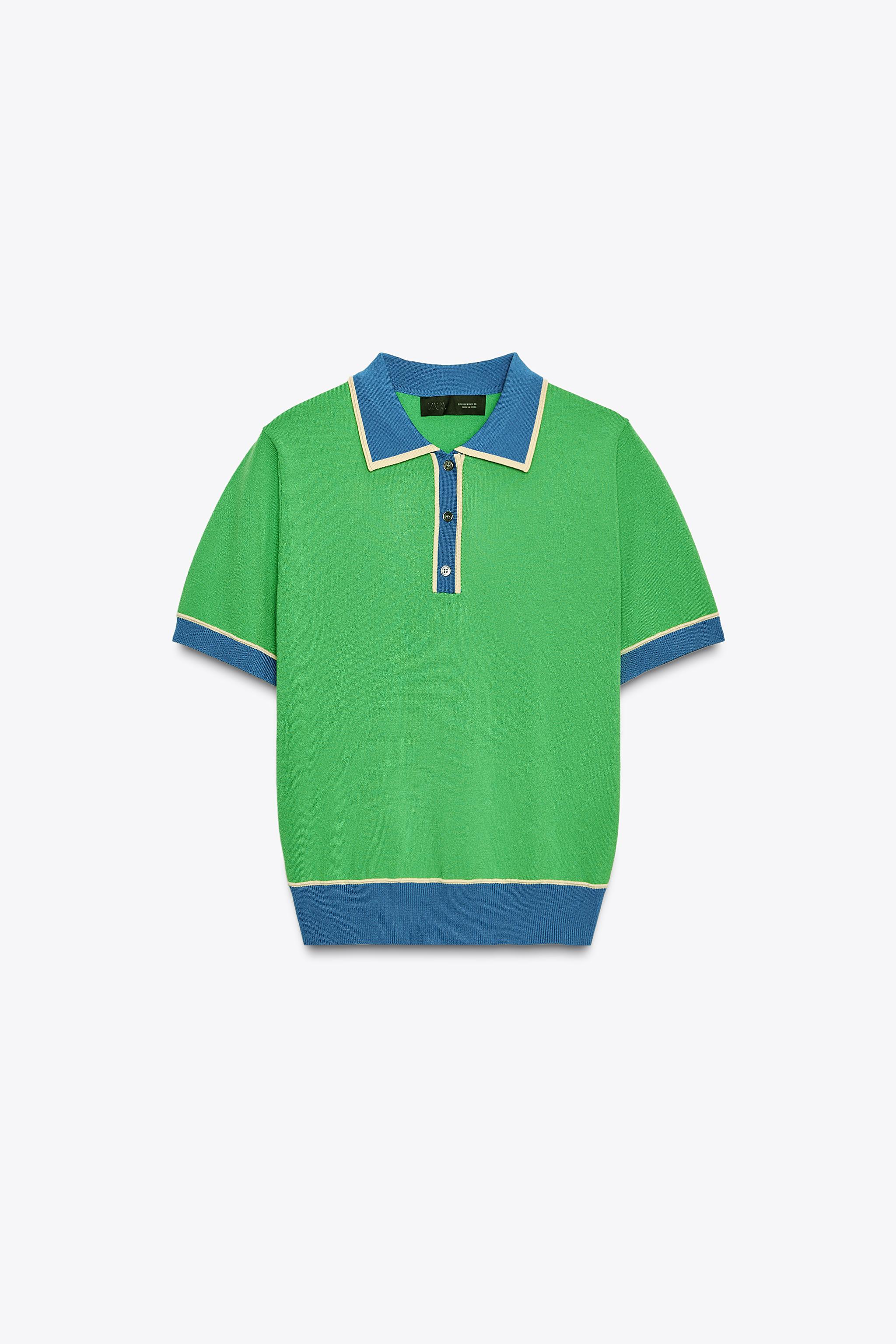 CONTRAST KNIT SHORT SLEEVE POLO TOP