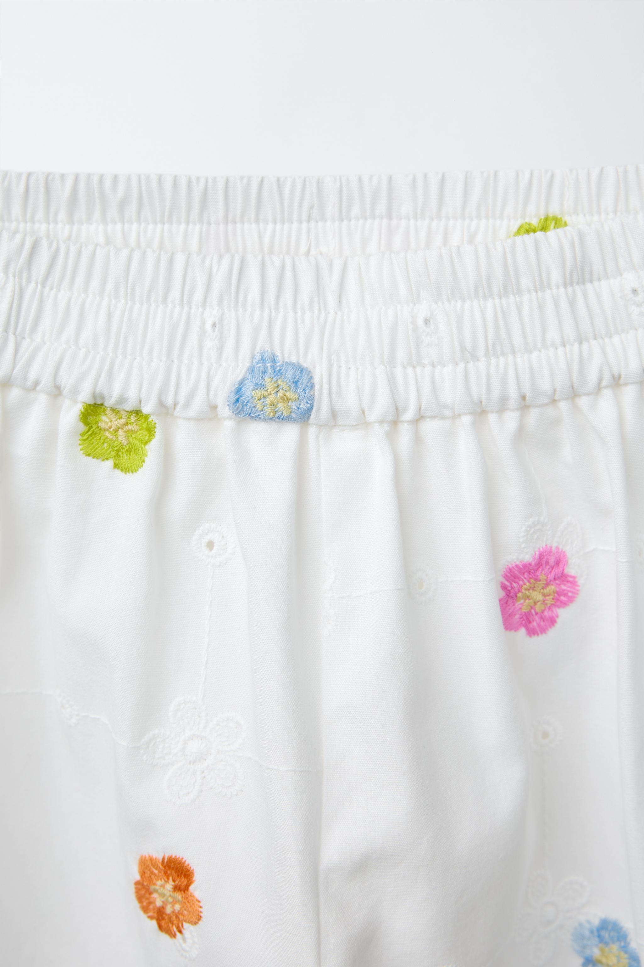 EMBROIDERED FLORAL POPLIN PANTS