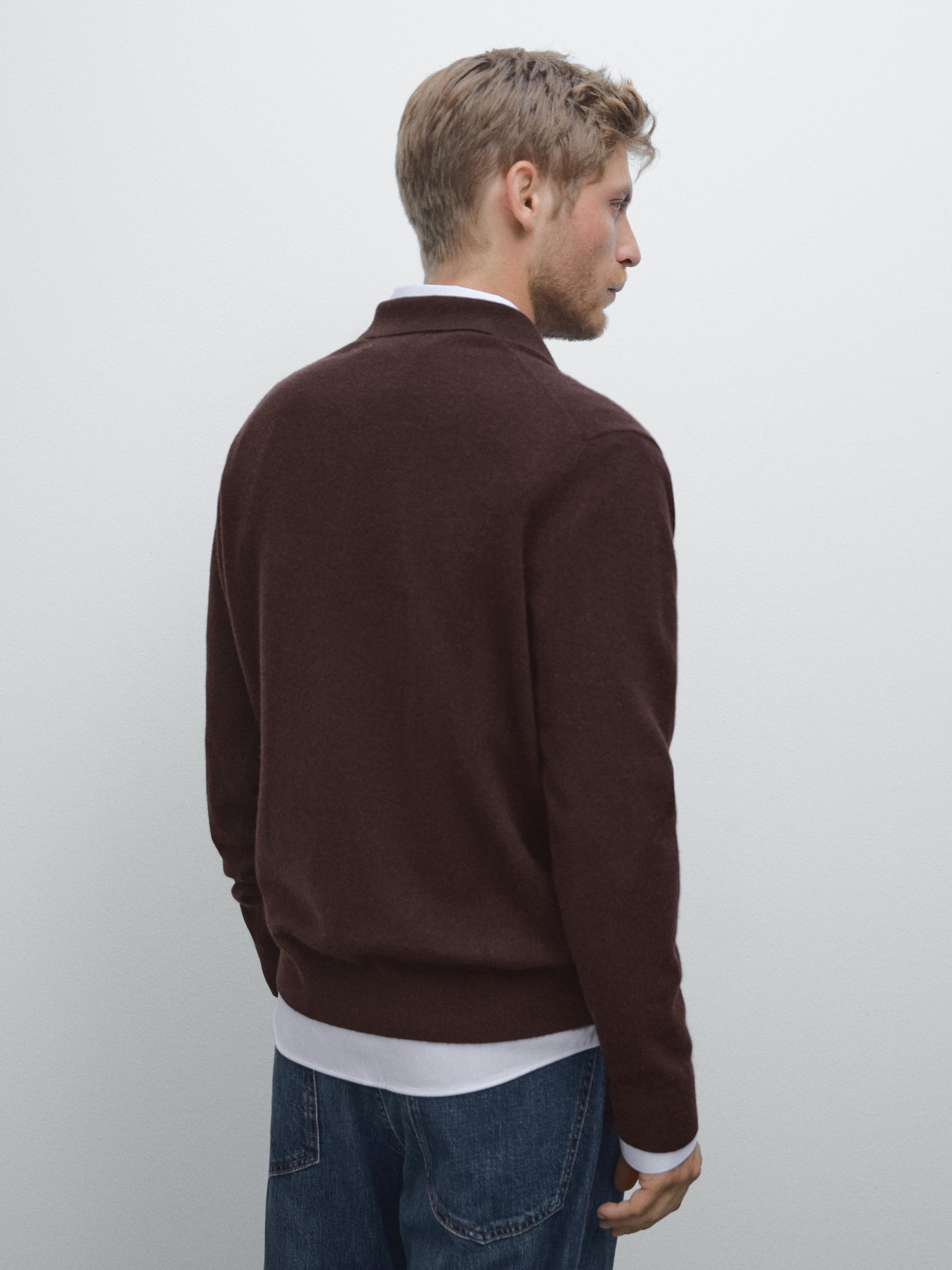 100% cashmere ribbed knit polo shirt