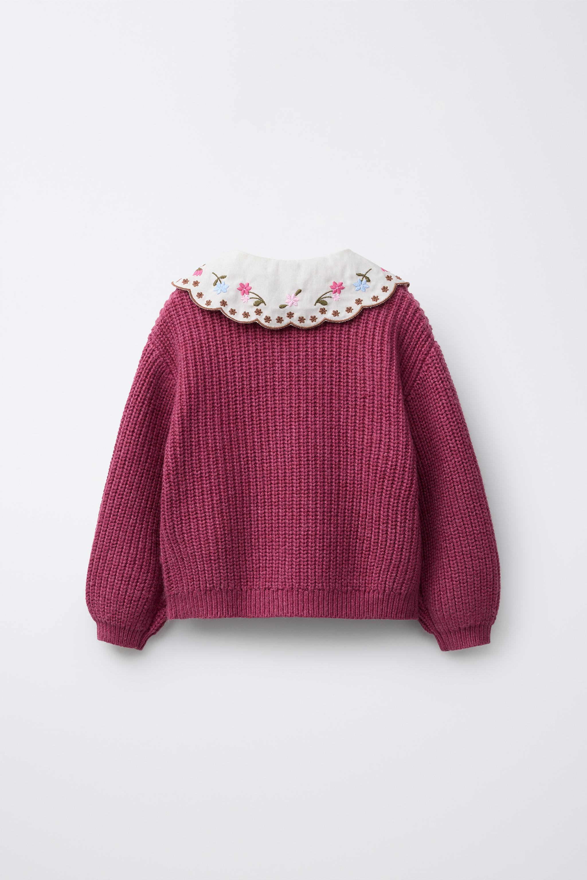 EMBROIDERED COLLAR KNIT CARDIGAN