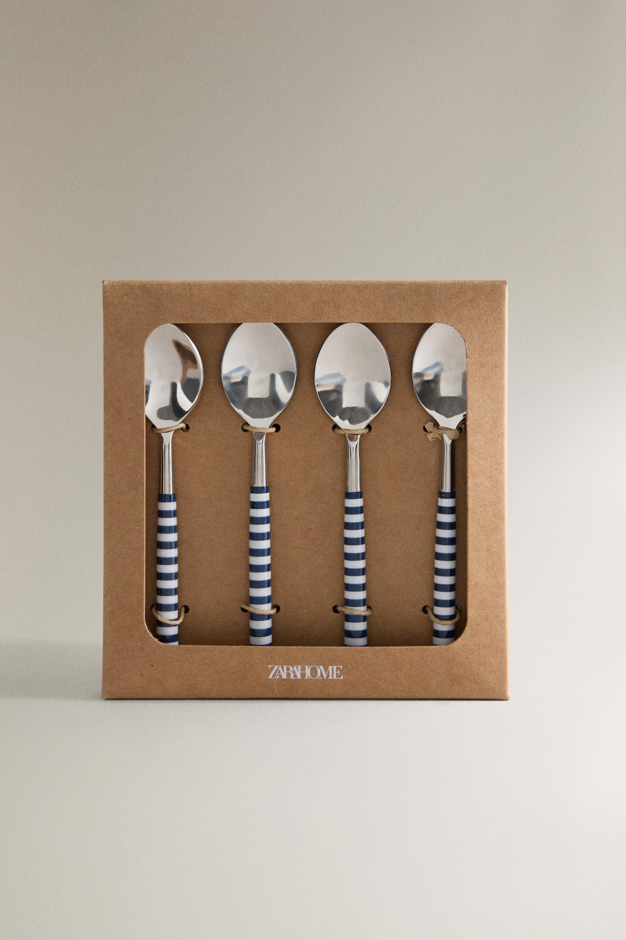 SET OF DESSERT SPOONS WITH STRIPED HANDLES (SET OF 4)