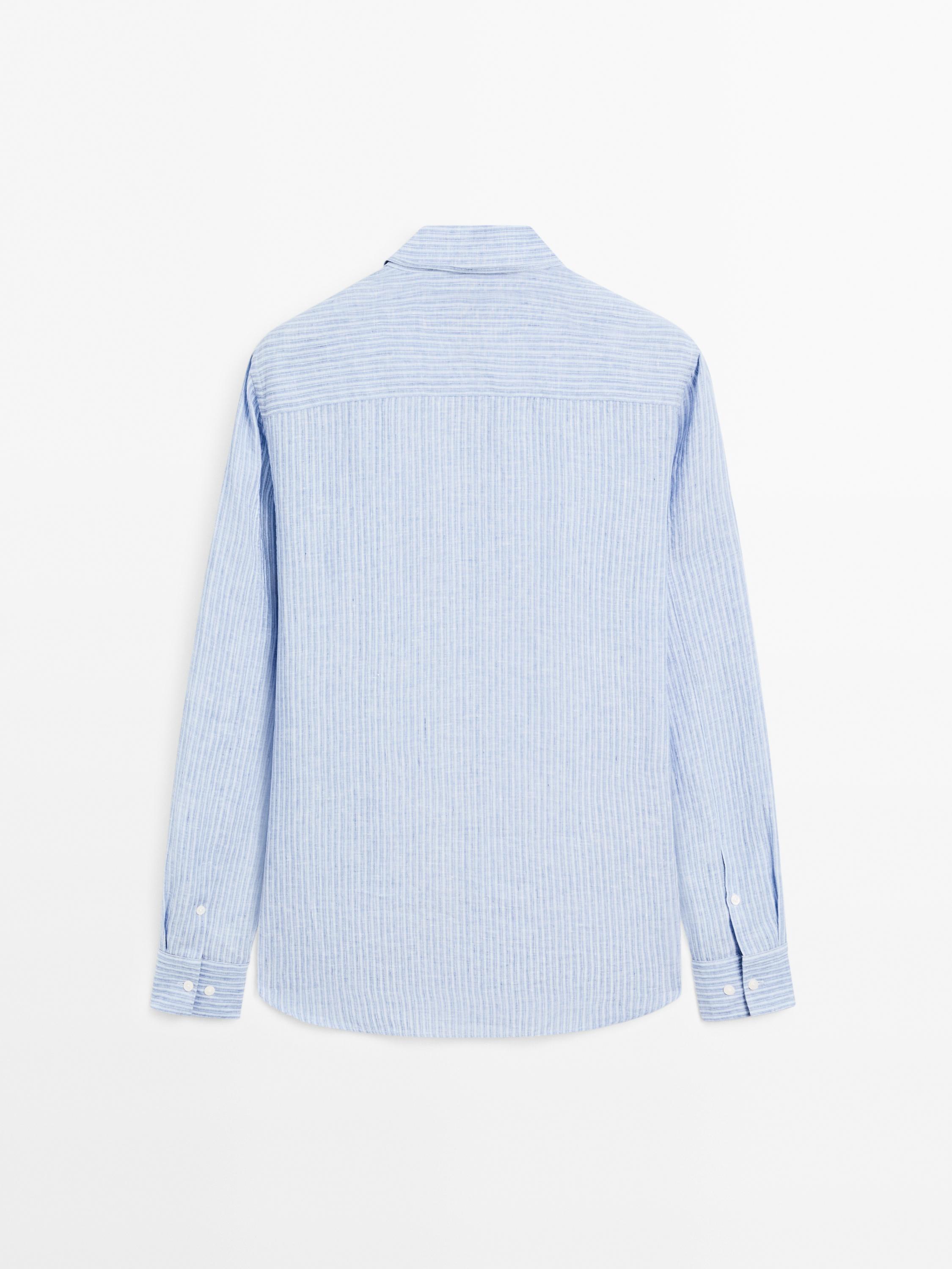 Regular fit striped 100% linen shirt
