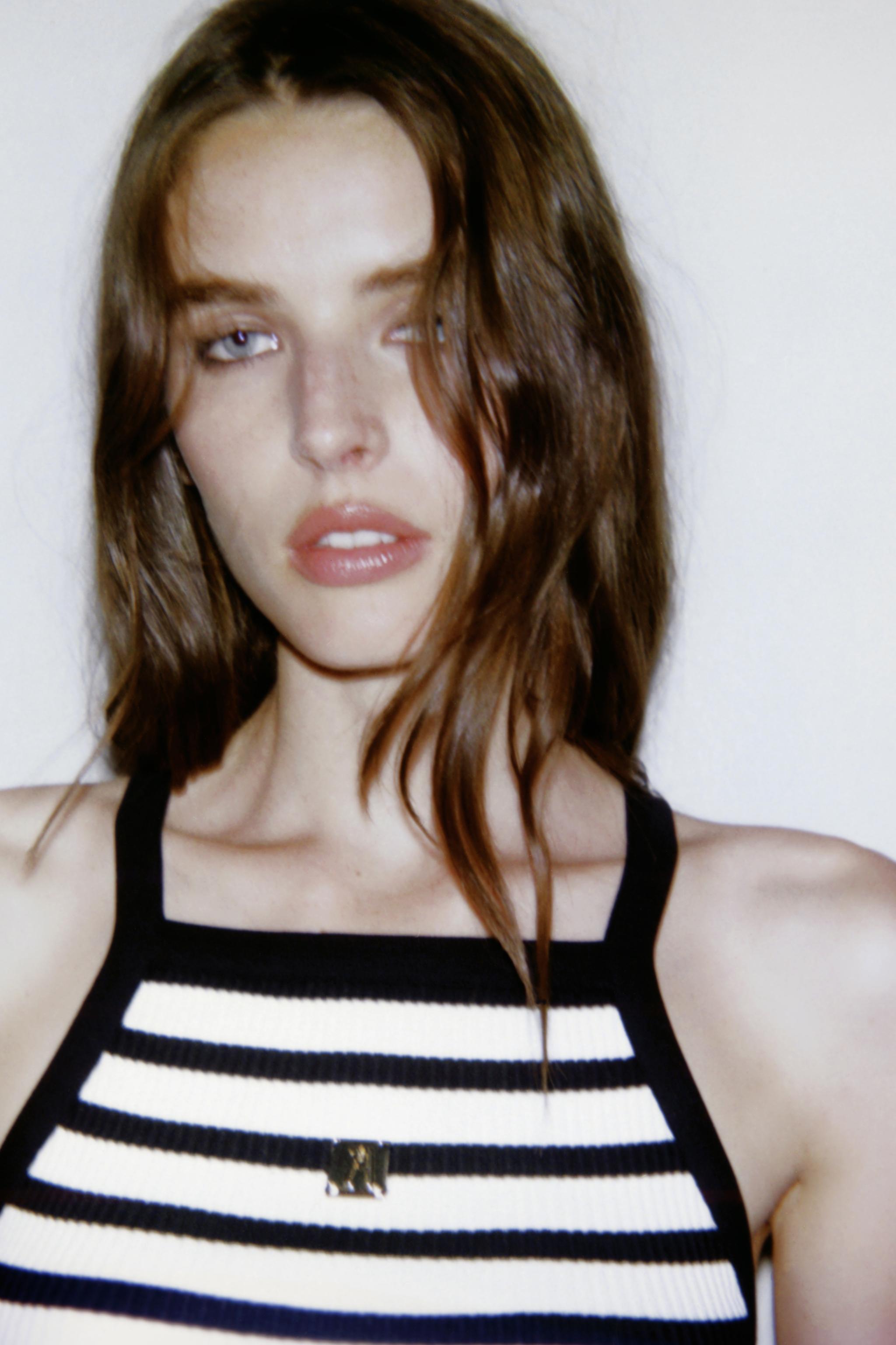 ZARA STRIPED BROOCH TOP